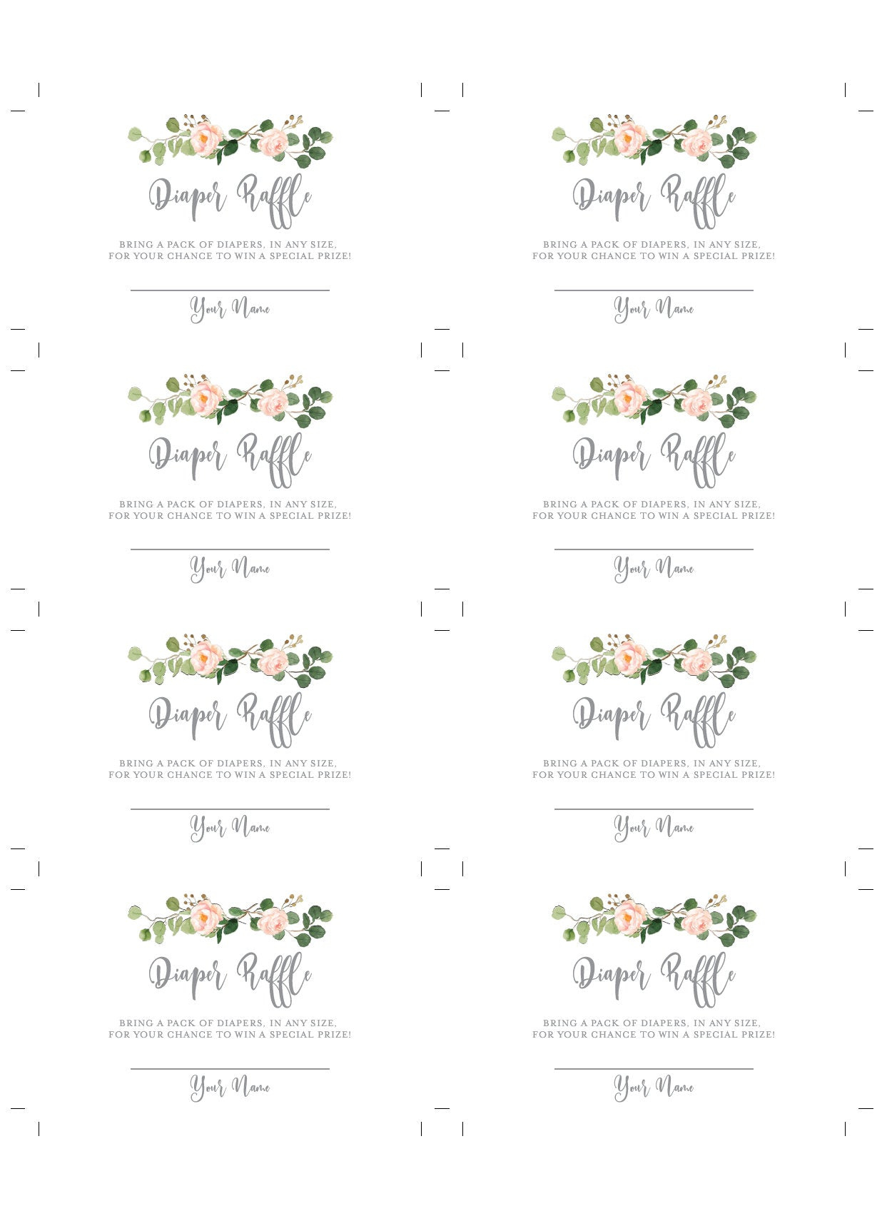 Diaper Raffle Ticket Printable,Diaper Raffle Insert, Diaper Raffle with Free Printable Diaper Raffle Ticket Template