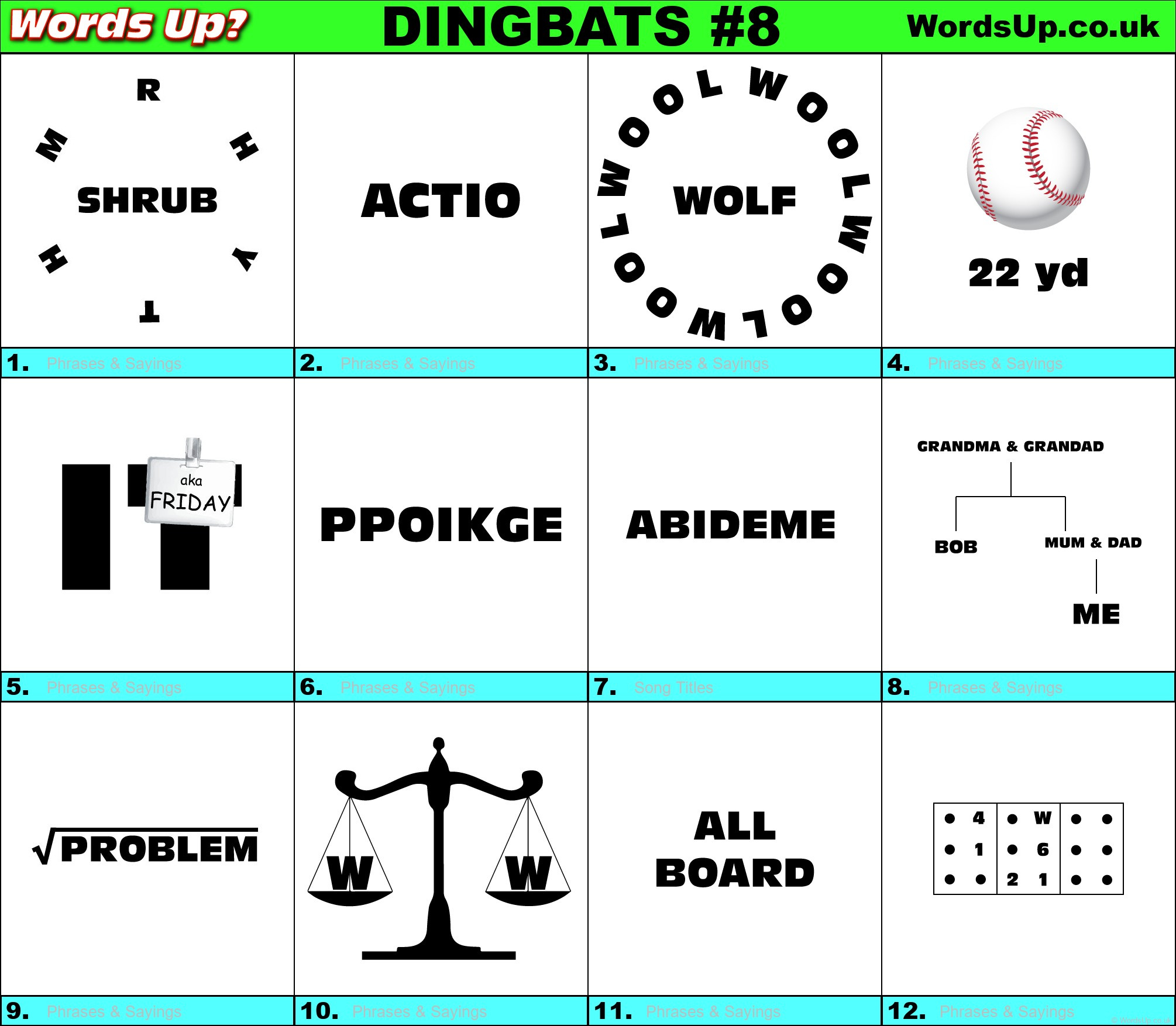 Dingbats Quiz #8 » Find The Answers To Over 730 Dingbats! » Words intended for Free Printable Dingbats Puzzles