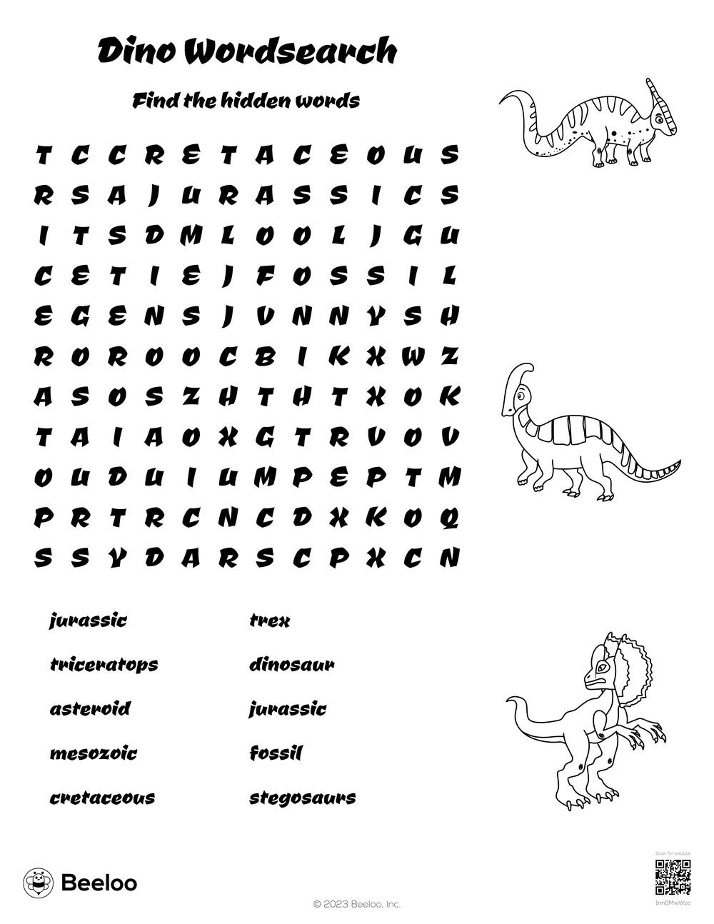 Dinosaur-Themed Word Searches • Beeloo Printable Crafts And throughout Free Printable Dinosaur Word Search