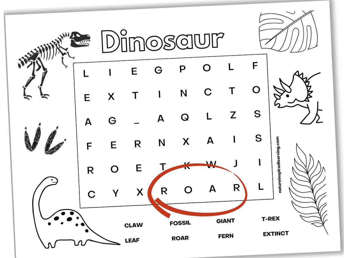 Dinosaur Word Searches - Nature Inspired Learning with Free Printable Dinosaur Word Search