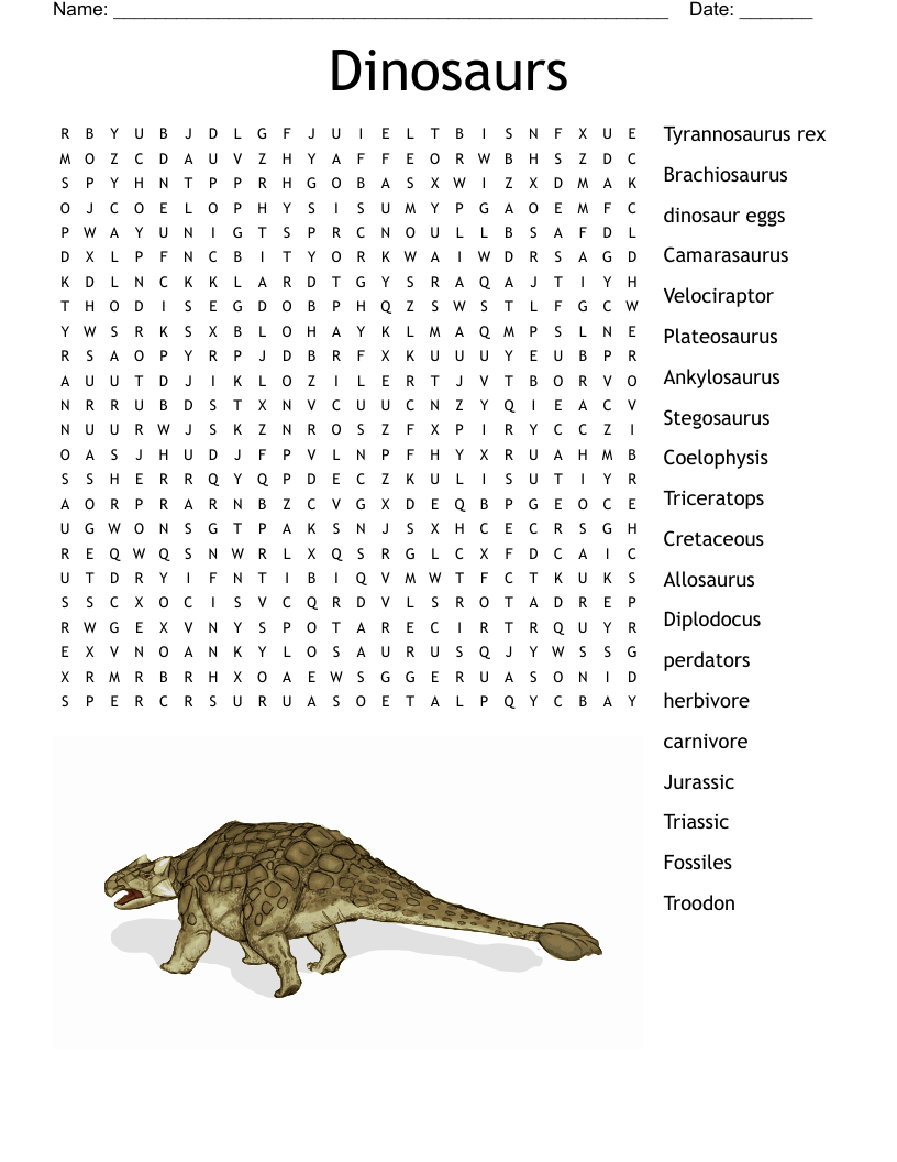 Dinosaurs Word Search - Wordmint for Free Printable Dinosaur Word Search