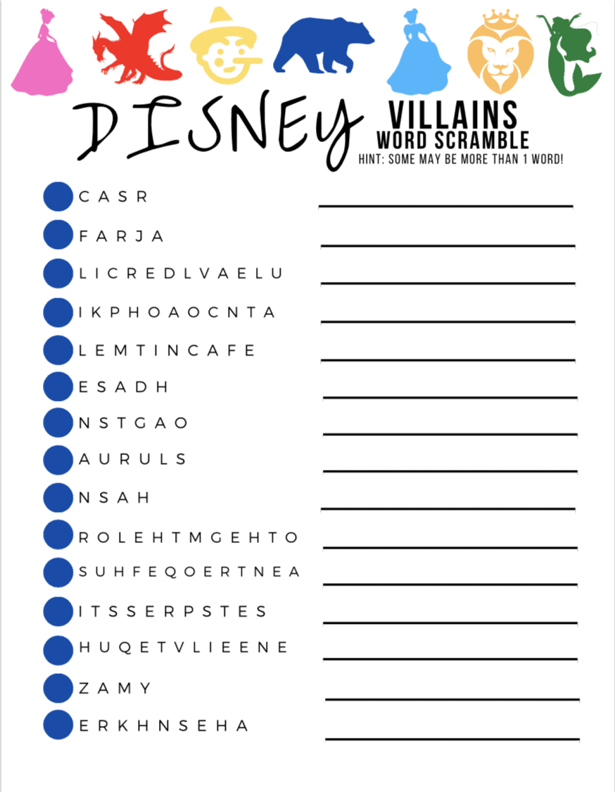 Disney Character Word Scramble Activity Pages - Free Printable throughout Free Printable Word Scramble Worksheets