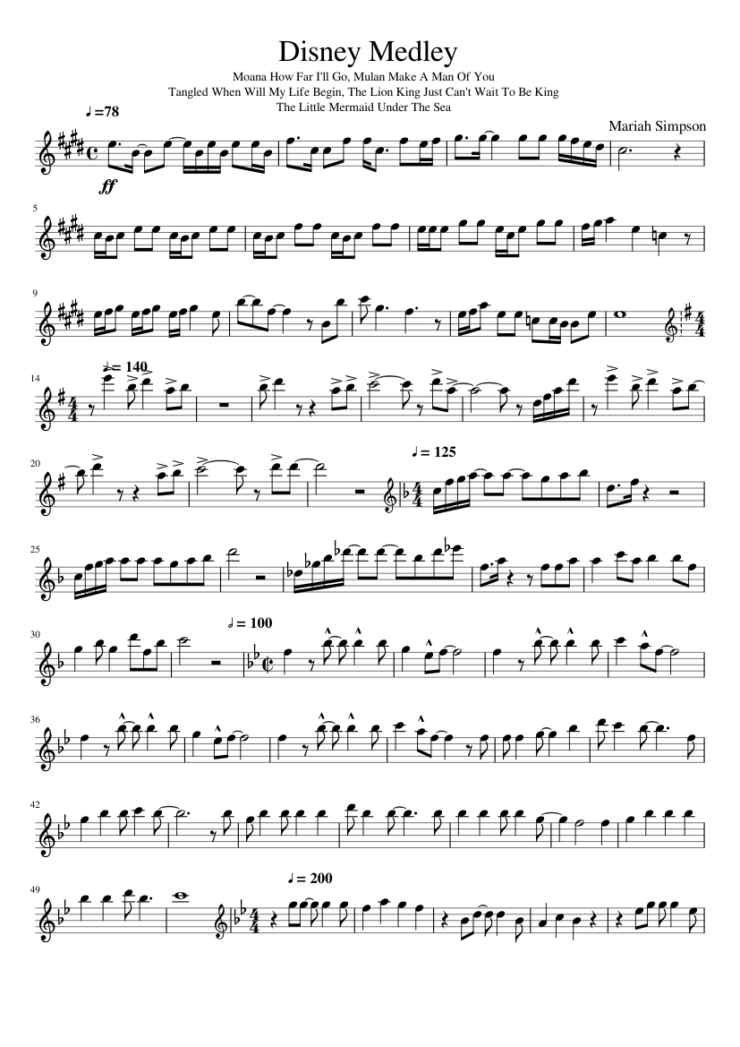 Disney Medley Sheet Music For Flute (Solo) | Musescore regarding Free Printable Flute Music