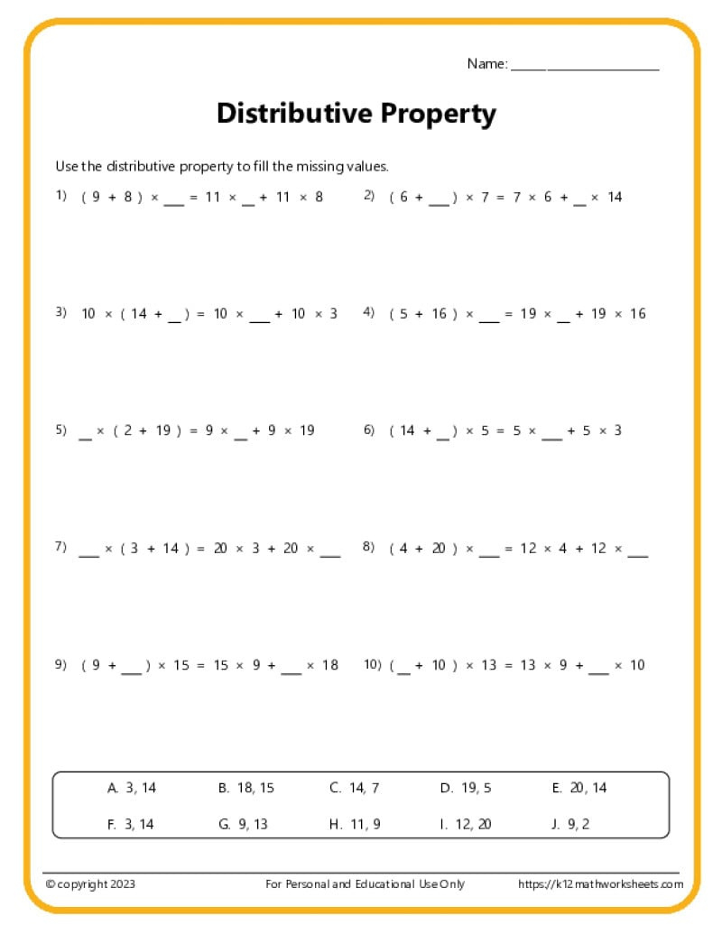 Distributive Property Worksheets intended for Free Printable Distributive Property Worksheets
