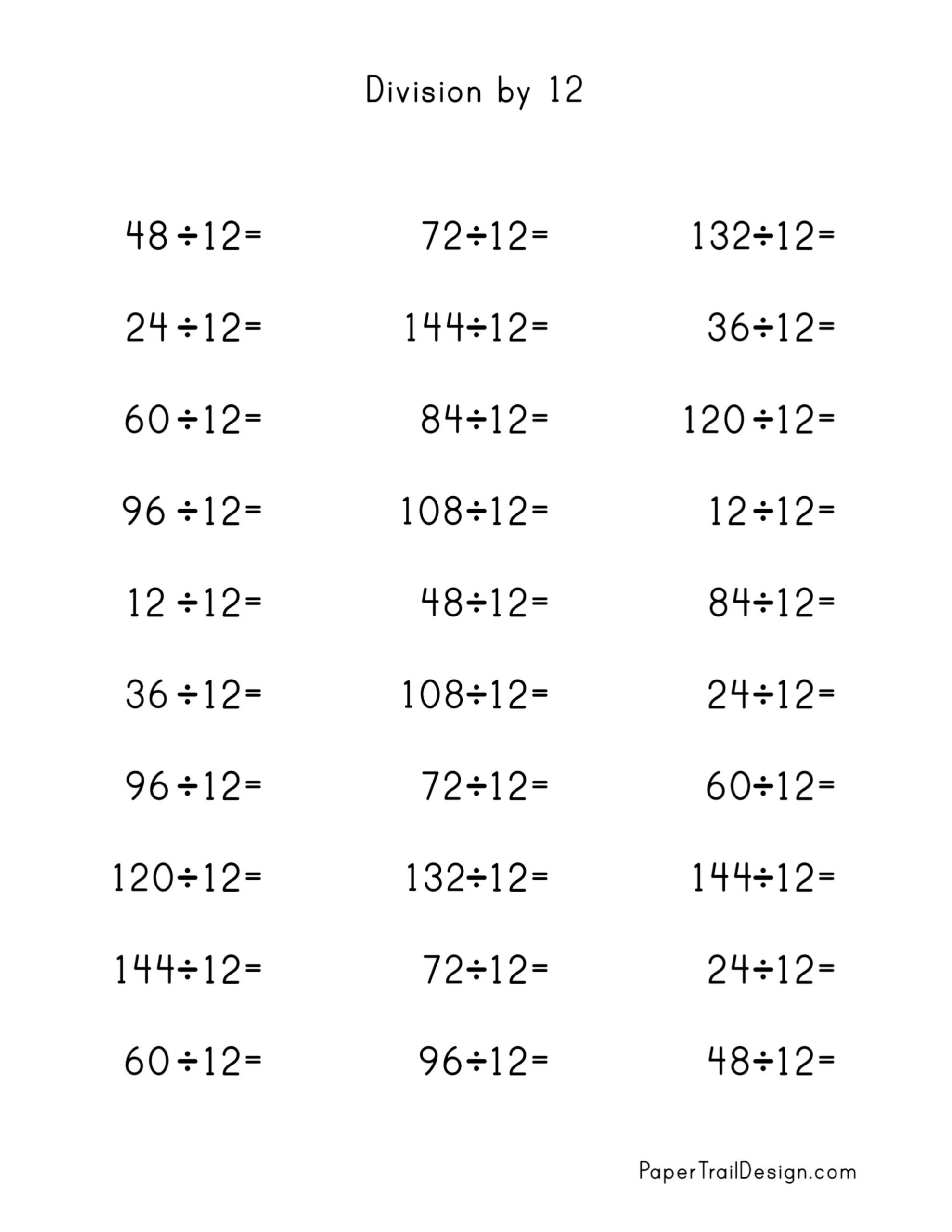 Division Worksheets For Division Facts 1-12 - Paper Trail Design regarding Free Printable Division Worksheets