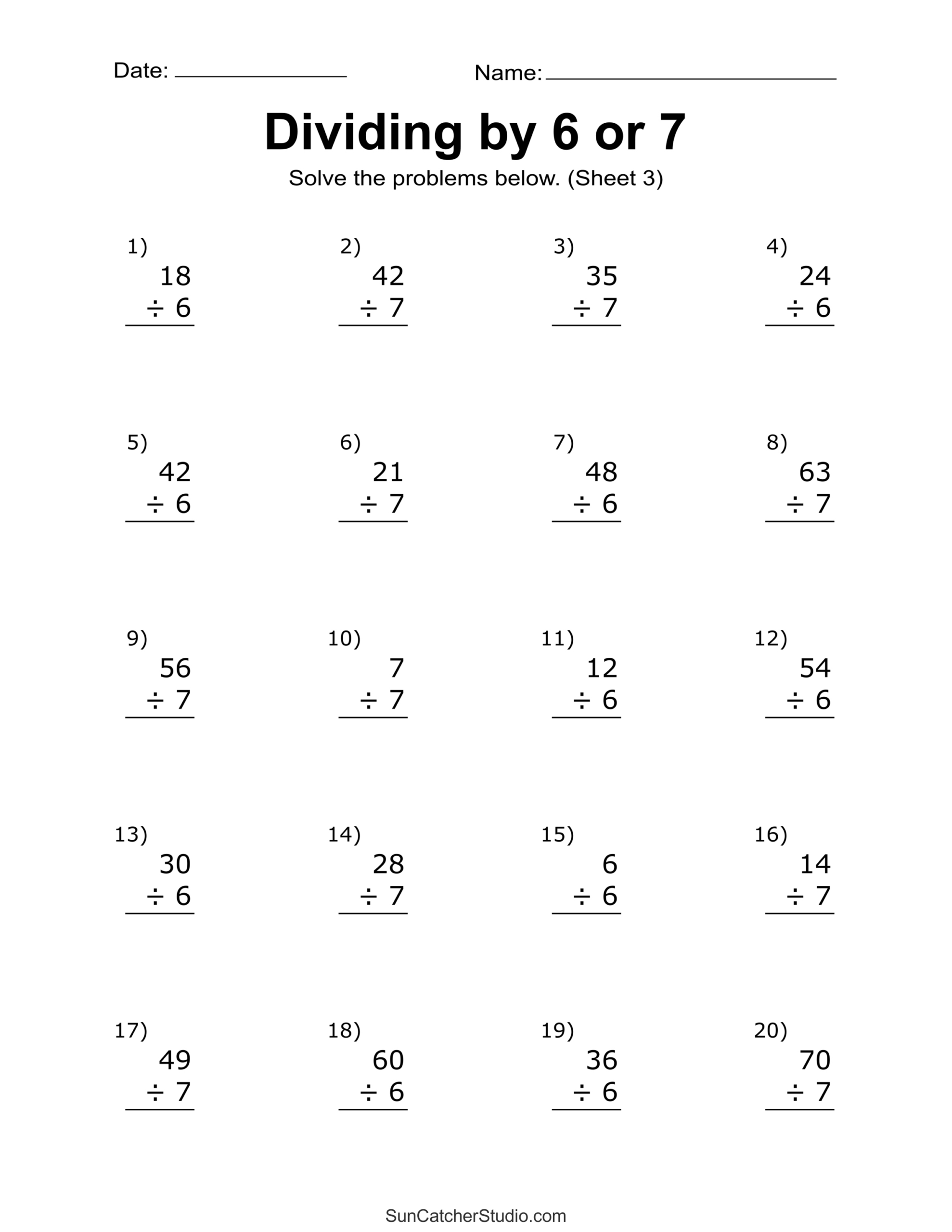 Division Worksheets &amp;amp; Problems (Free Printable Math Drills) – Free throughout Free Printable Division Worksheets Grade 3