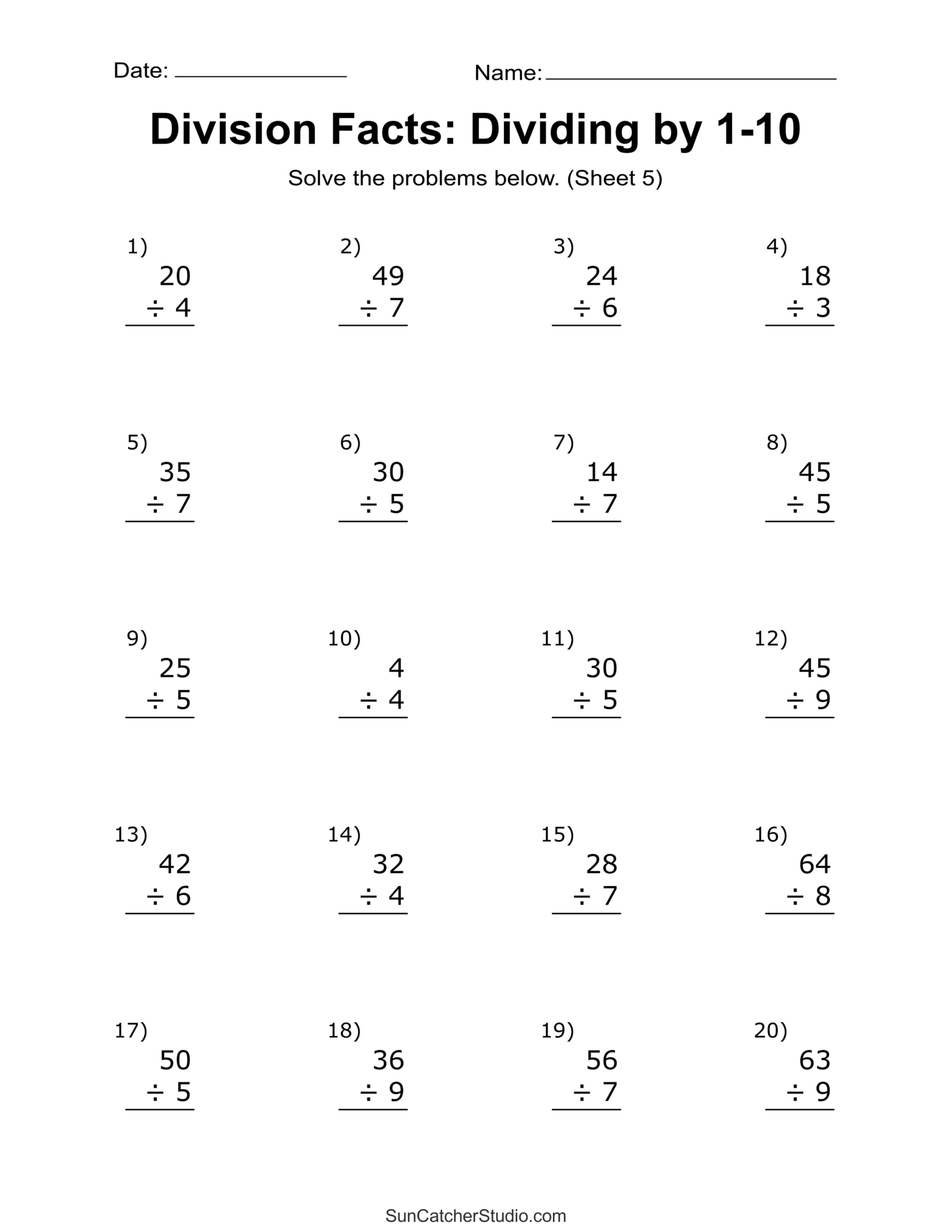 Division Worksheets & Problems (Free Printable Math Drills) – Free with Free Printable Long Division Worksheets 5Th Grade