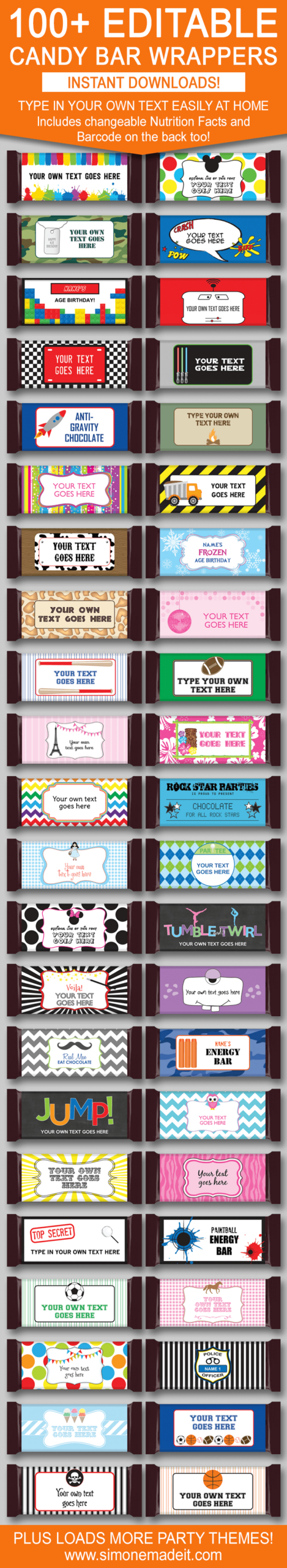 Diy Candy Bar Wrapper Templates | Party Favors | Chocolate Bar Labels throughout Free Printable Candy Bar Wrappers Templates