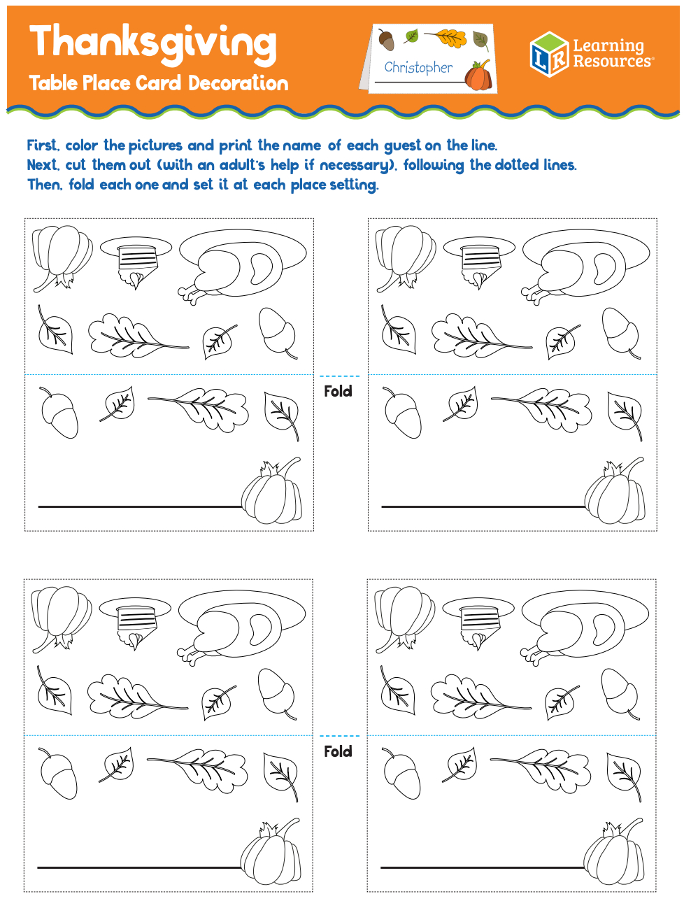 Diy Thanksgiving Place Cards – Printable |Learning Resources regarding Free Printable Thanksgiving Place Cards To Color