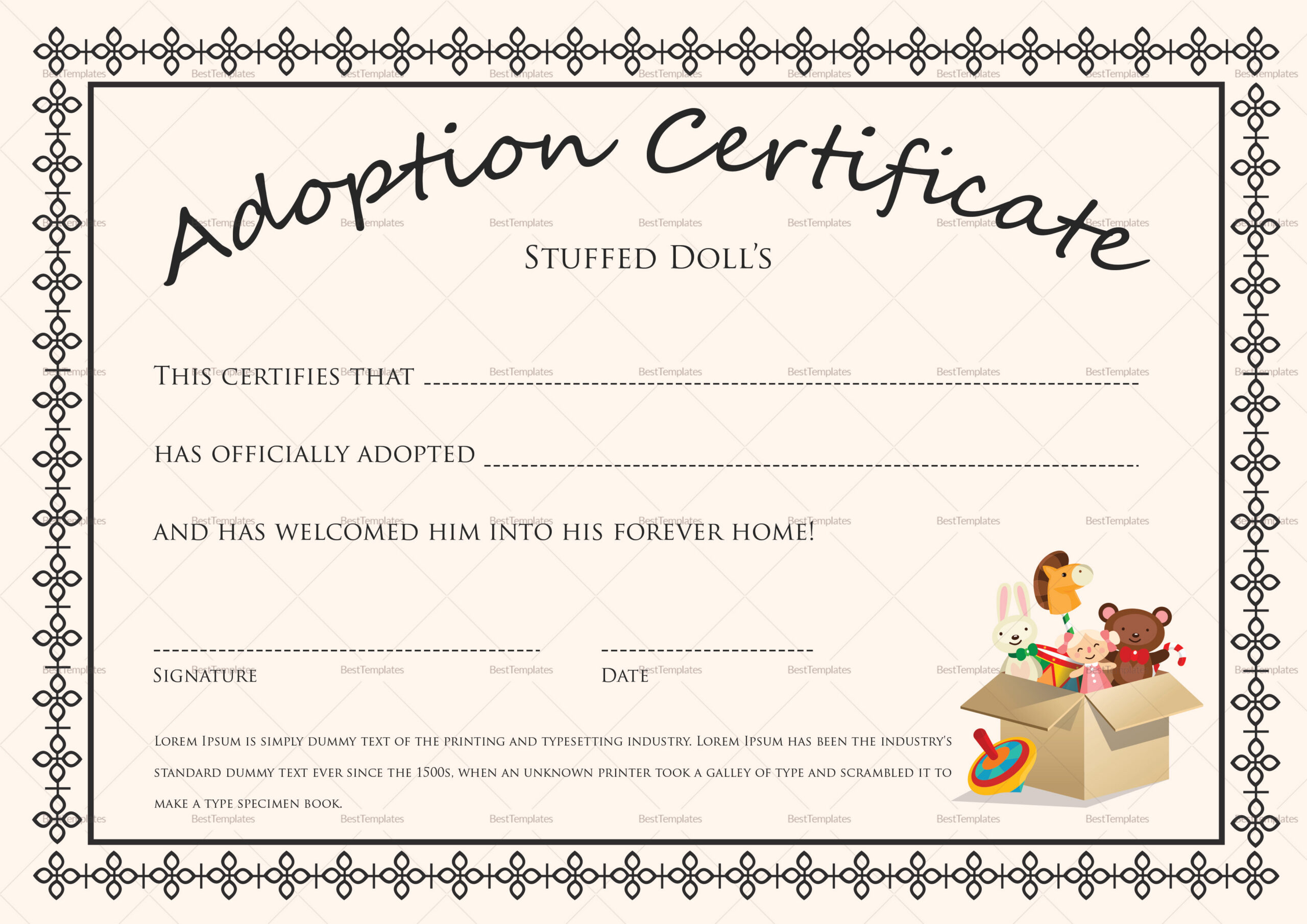 Doll Adoption Certificate Design Template In Psd, Word intended for Free Printable Adoption Papers