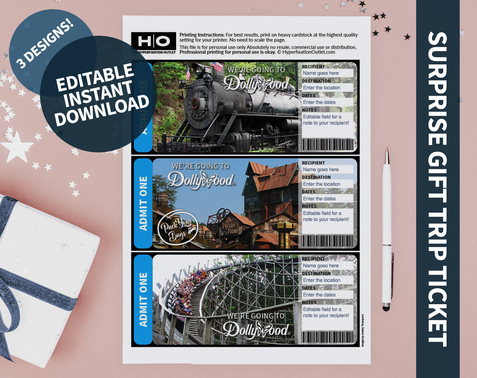 Dollywood Gift Trip Mock Ticket. Instant Download. Editable Pdf pertaining to Free Printable Dollywood Coupons