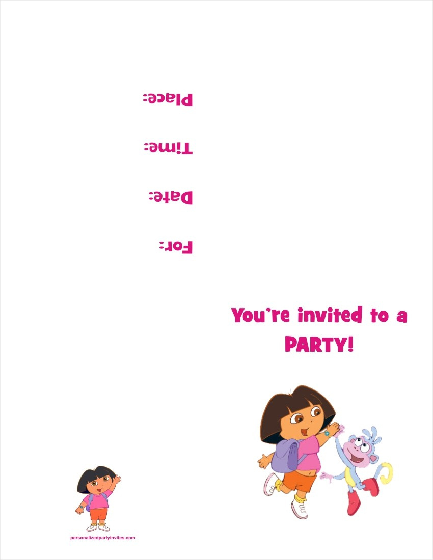 Dora The Explorer Free Printable Birthday Party Invitation intended for Dora The Explorer Free Printable Invitations