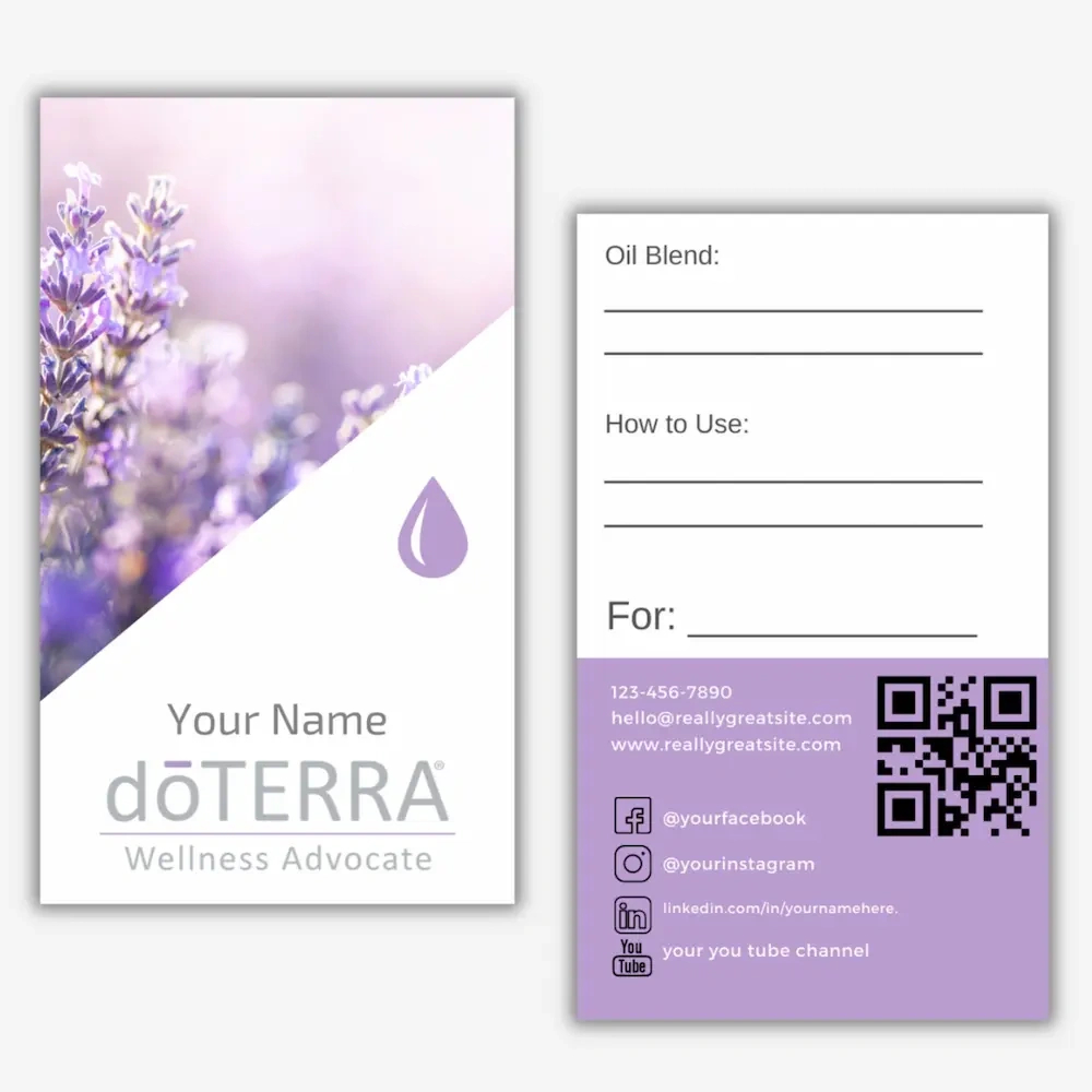Doterra Business Card For Wellness Advocates - Lavender in Free Printable Doterra Sample Cards