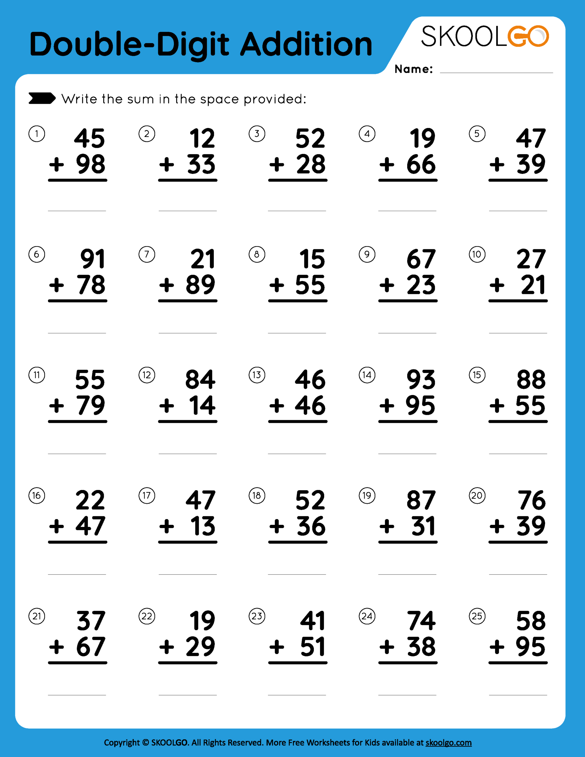 Double-Digit Addition - Free Worksheet For Kids - Skoolgo throughout Free Printable Two Digit Addition Worksheets