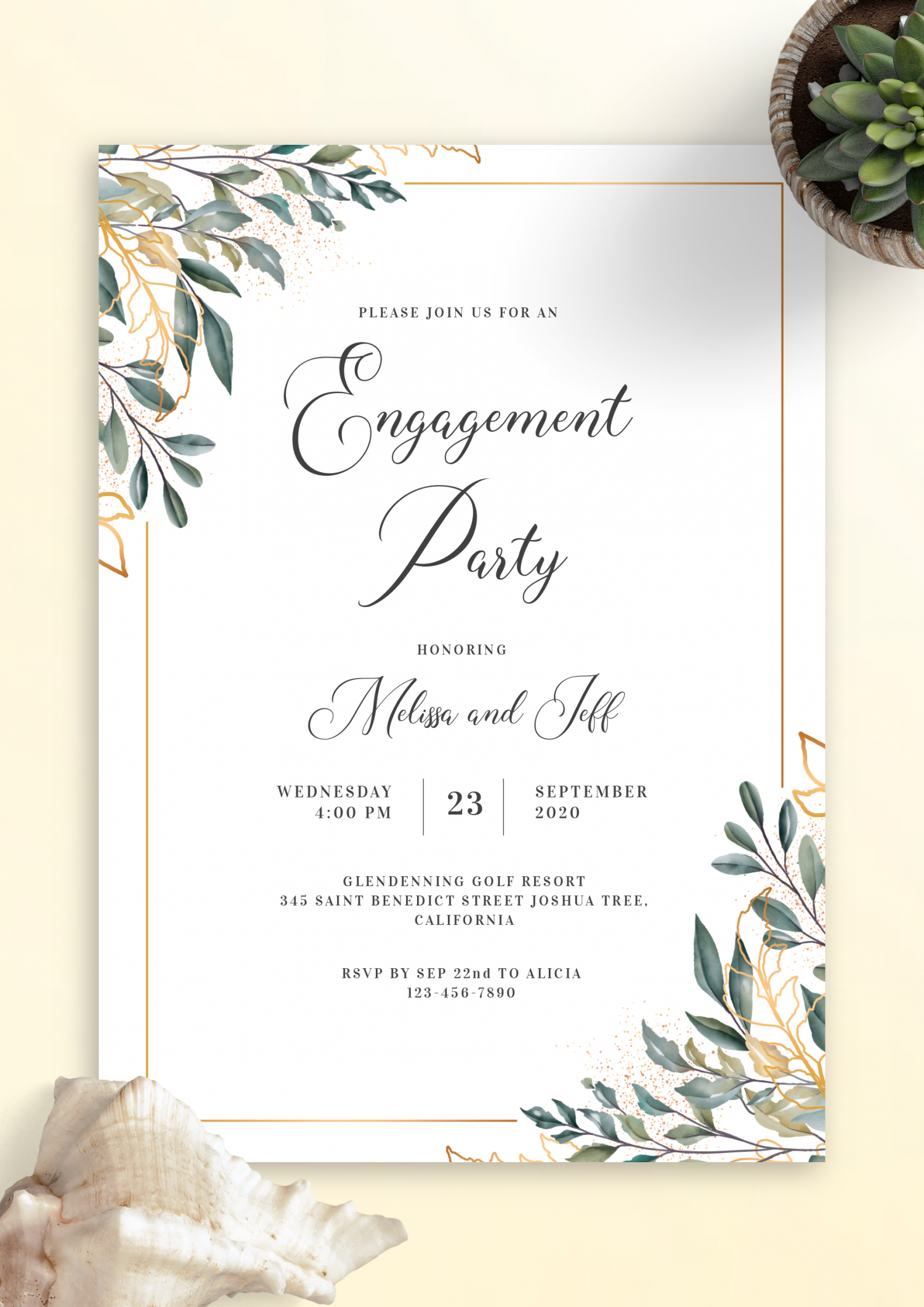 Download Printable Golden Leaves Engagement Party Invitation Pdf with Free Printable Engagement Invitations