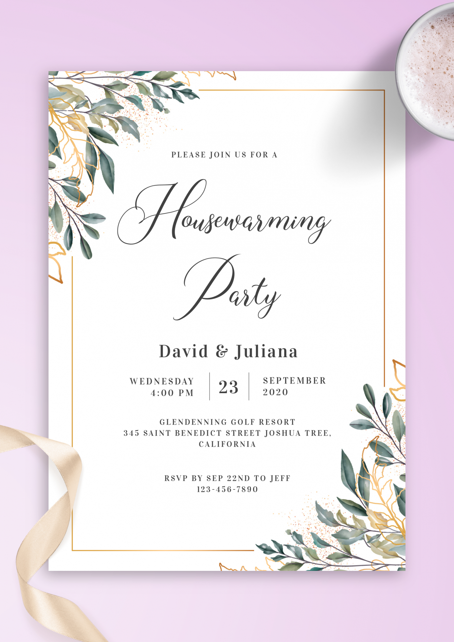 Download Printable Golden Leaves Housewarming Invitation Pdf throughout Free Printable Housewarming Invitations Cards