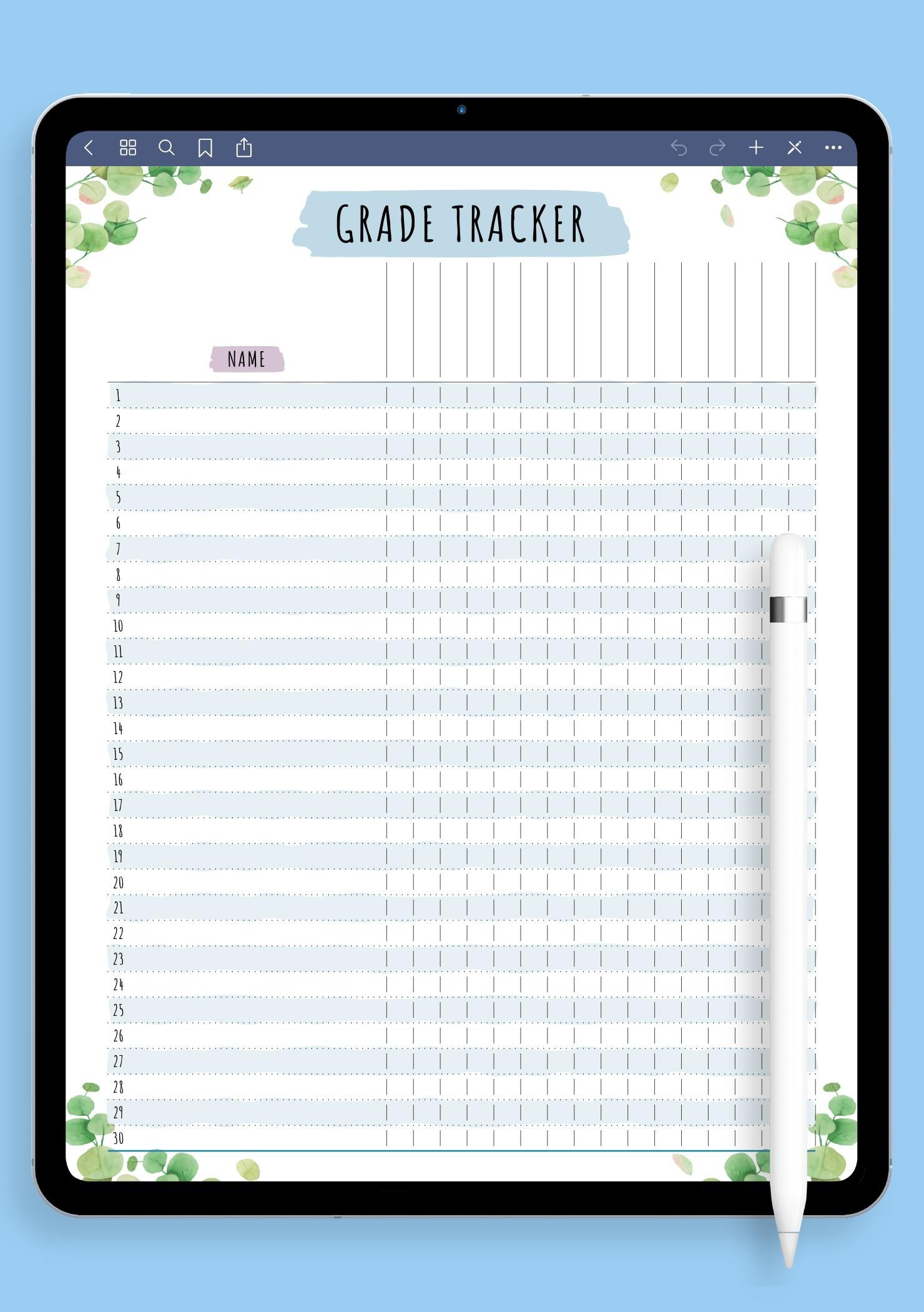Download Printable Gradebook Template - Floral Style Pdf pertaining to Free Printable Gradebook