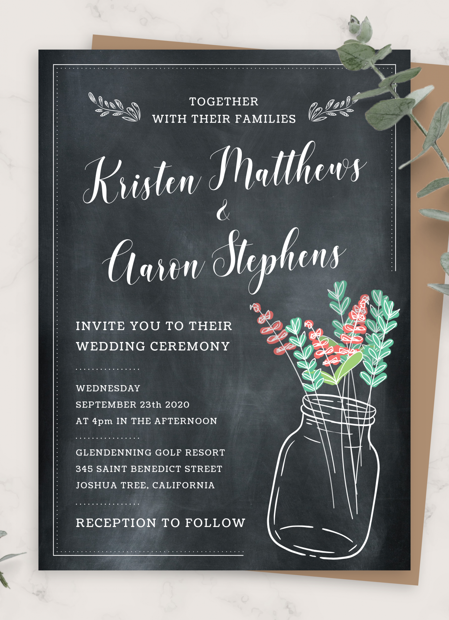 Download Printable Mason Jar Chalkboard Rustic Wedding Invitation Pdf with Free Mason Jar Wedding Invitation Printable Templates