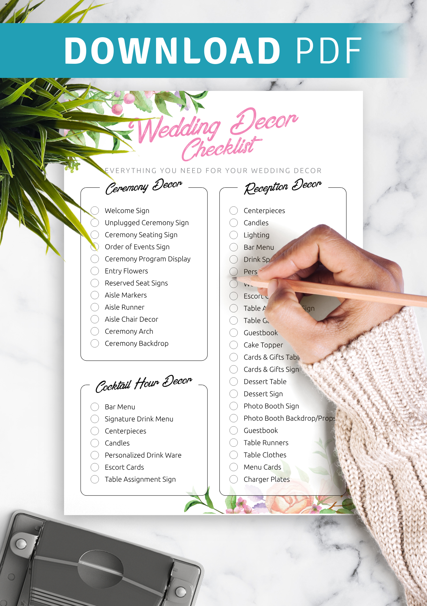 Download Printable Wedding Decor Checklist Pdf with Free Printable Wedding Decorations