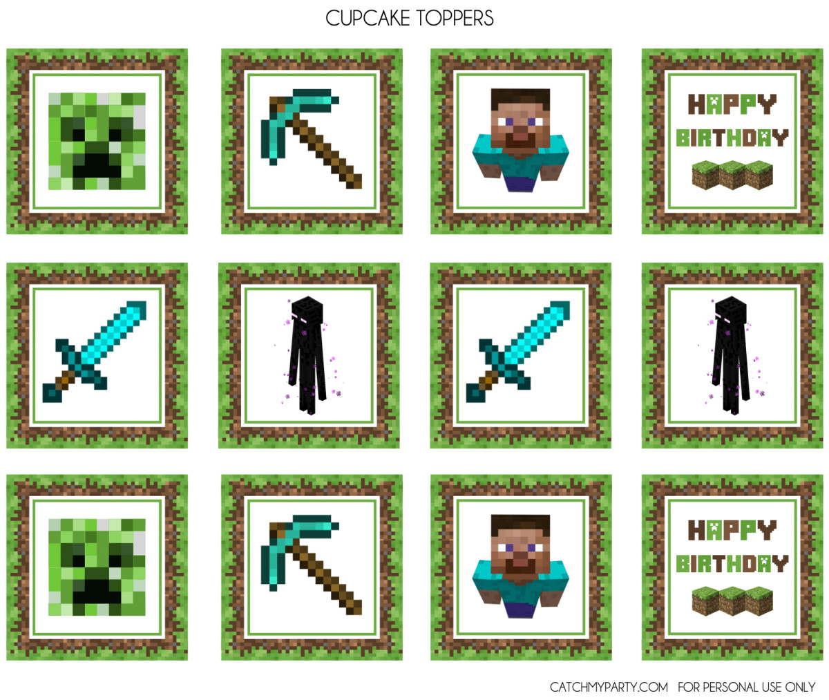 Download These Awesome Free Minecraft Party Printables! | Catch My for Free Printable Minecraft Cupcake Toppers And Wrappers