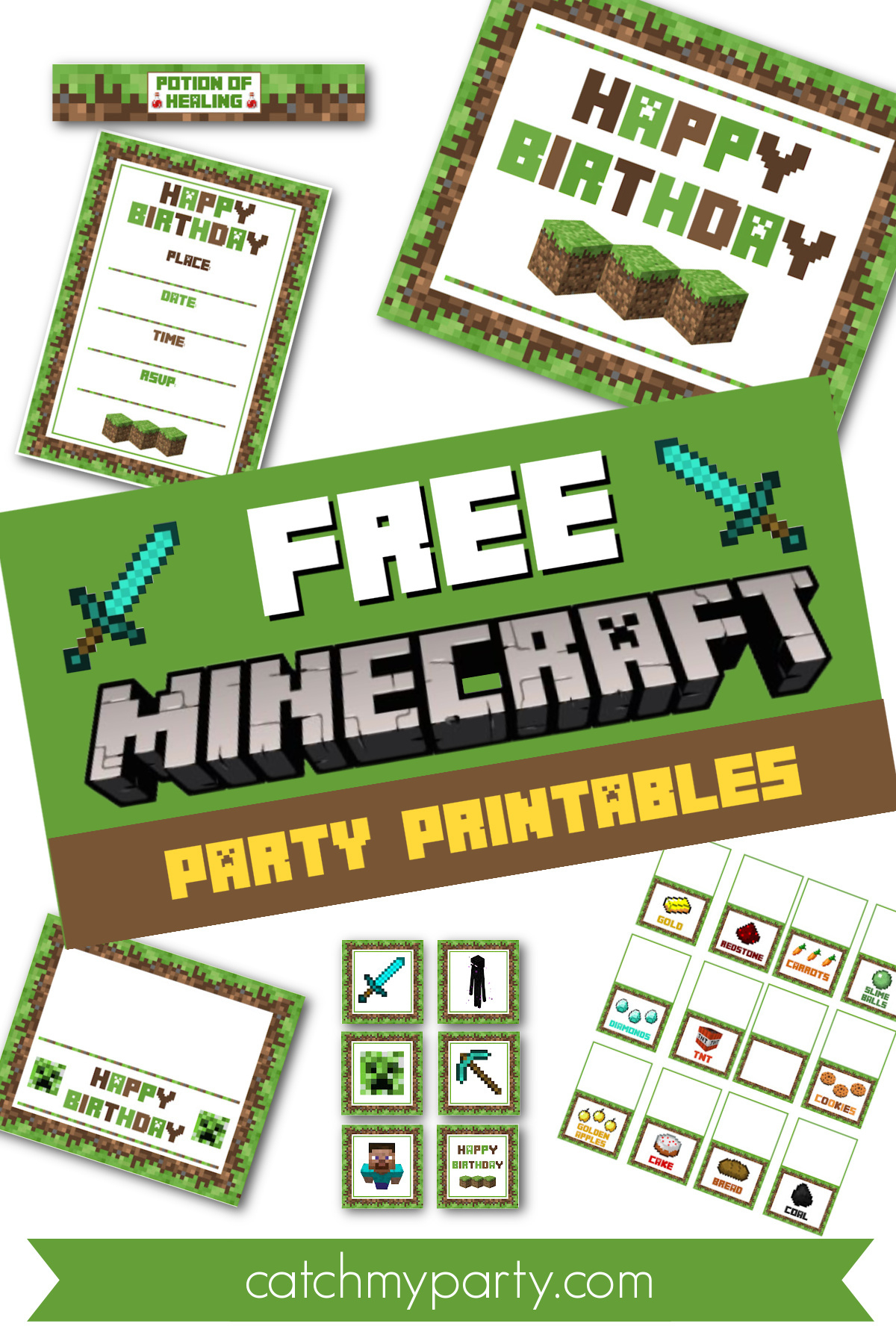 Download These Awesome Free Minecraft Party Printables! | Catch My within Free Printable Minecraft Cupcake Toppers And Wrappers