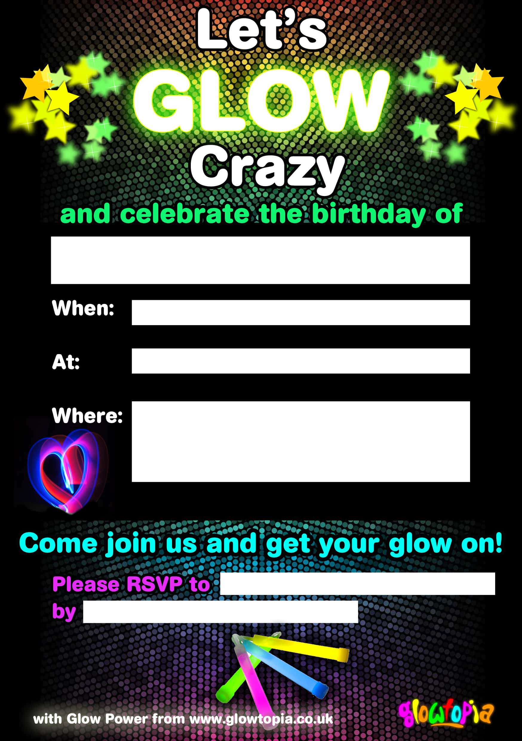 Downloadable Resources - Glowtopia regarding Free Printable Glow In The Dark Birthday Party Invitations