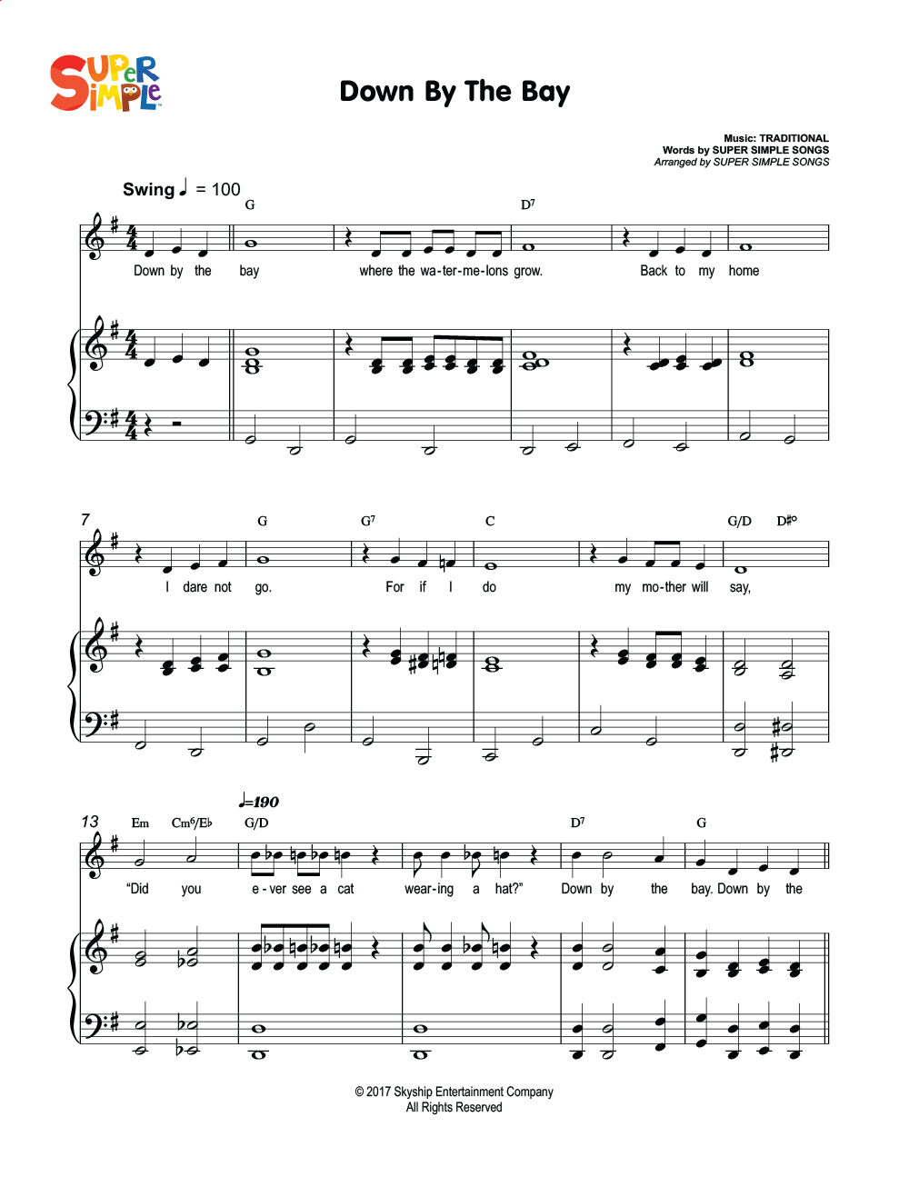 Downthe Bay Sheet Music - Super Simple for Piano Sheet Music For Beginners Popular Songs Free Printable