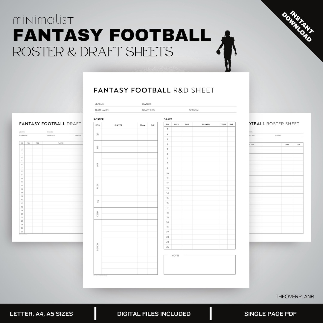 Draft Sheet Nfl Fantasy Football Draft Kit Fantasy Football Draft in Free Fantasy Football Draft Kit Printable