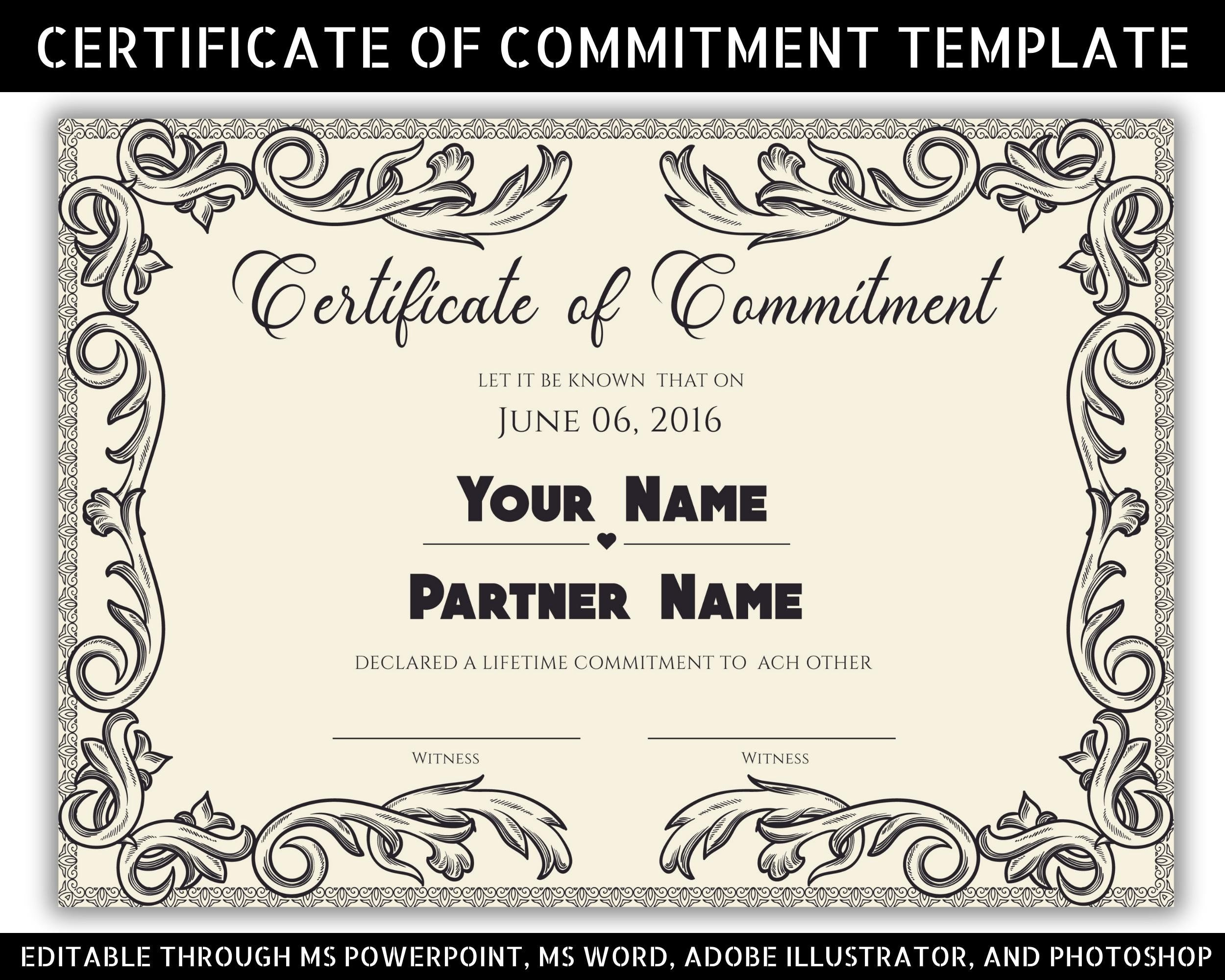 Druckbare Bearbeitbare Zertifikatsvorlage, Commitment Ceremony pertaining to Commitment Certificate Free Printable