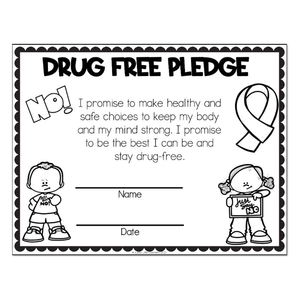 Drug Prevention Pledge - Lucky Little Learners inside Free Printable Drug Free Pledge Cards