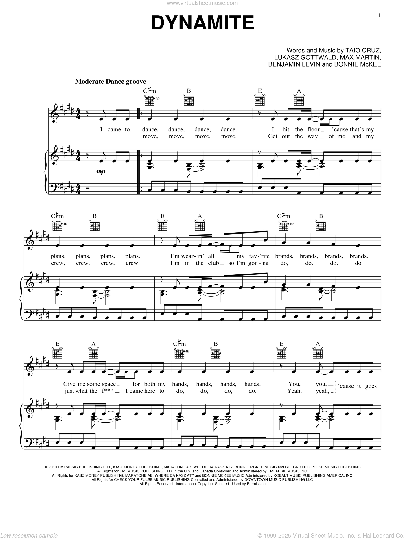 Dynamite Sheet Music For Voice, Piano Or Guitar (Pdf) V2 for Dynamite Piano Sheet Music Free Printable