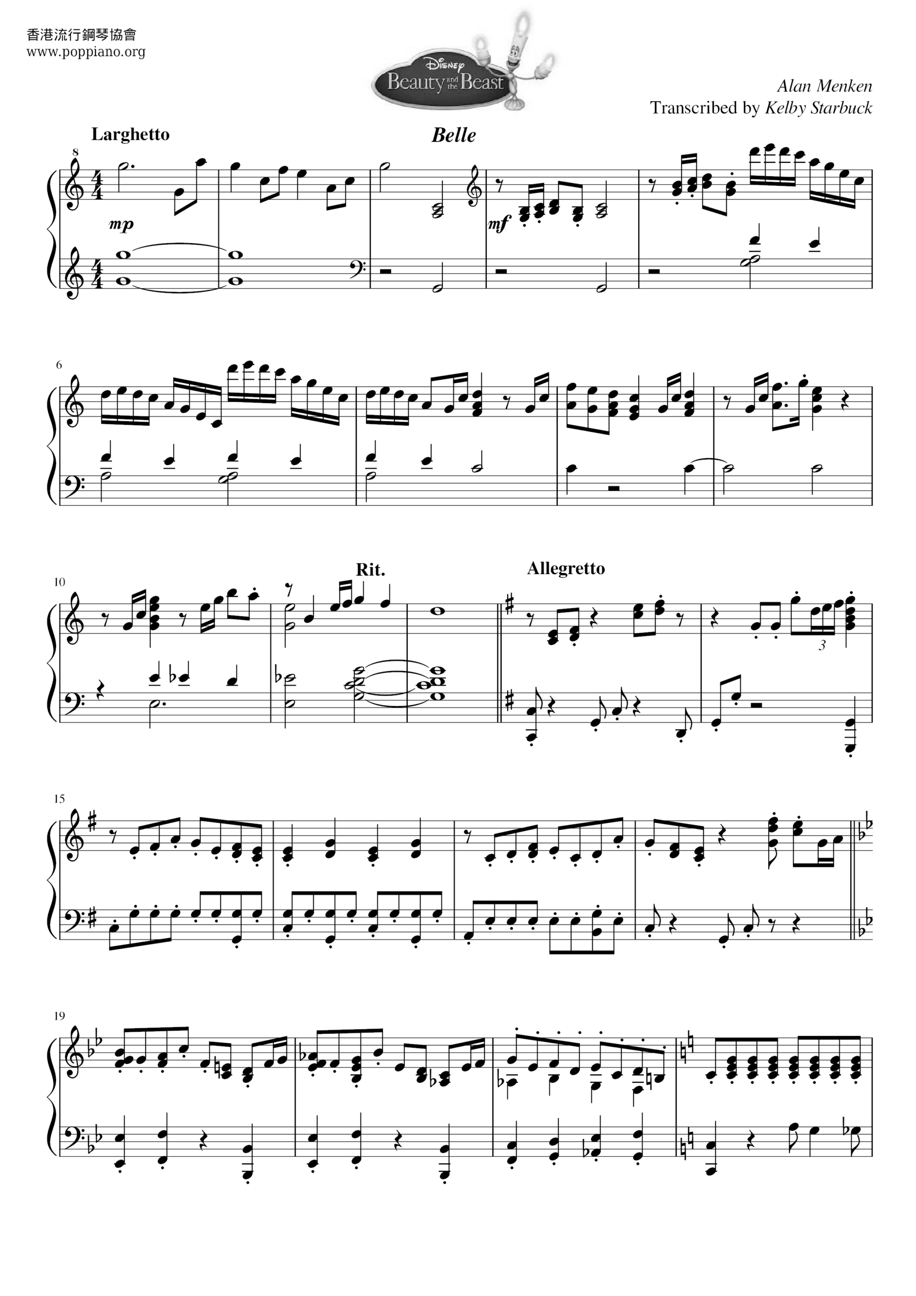 ☆ Beauty And The Beast - Belle | Sheet Music | Piano Score Free within Beauty And The Beast Piano Sheet Music Free Printable