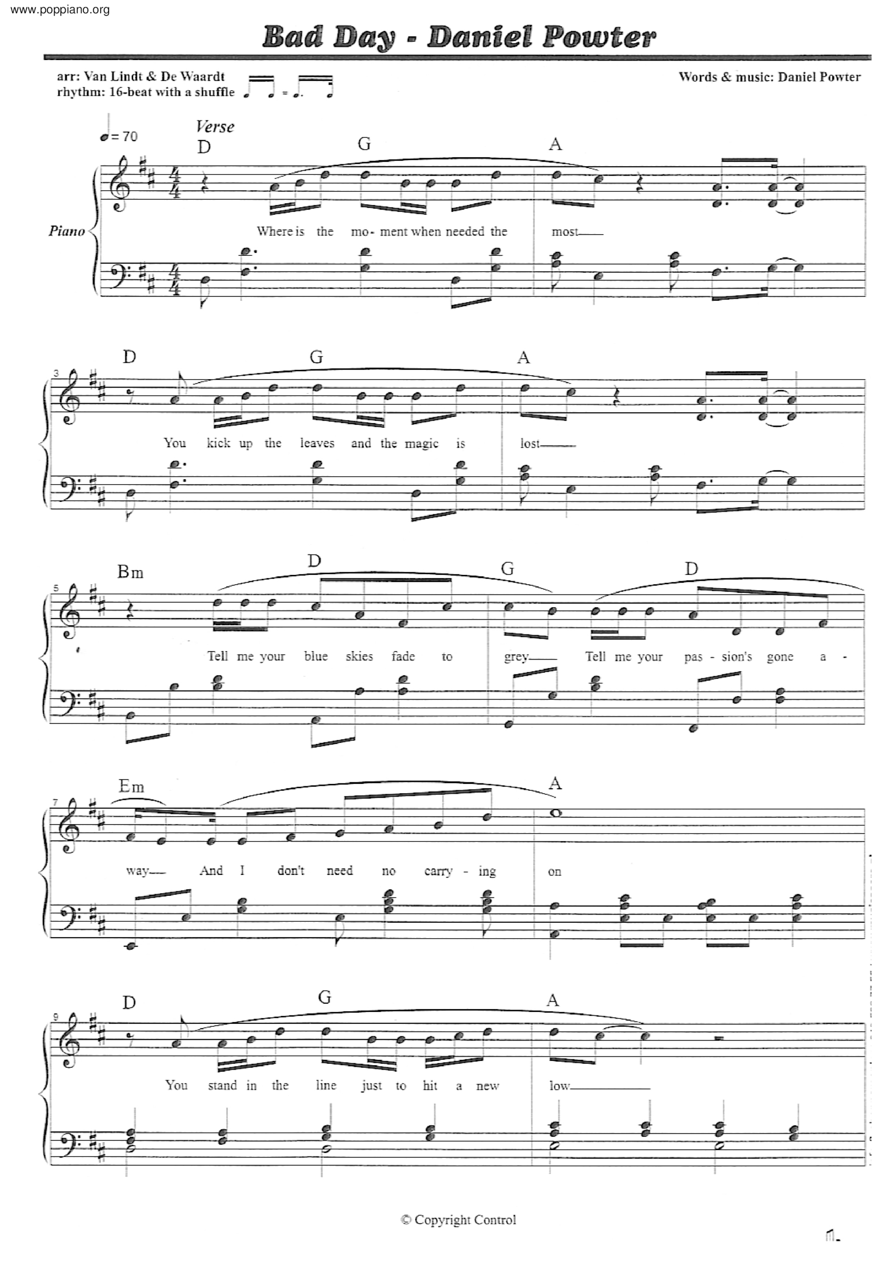 ☆ Daniel Powter-Bad Day Sheet Music Pdf, - Free Score Download ☆ inside Bad Day Piano Sheet Music Free Printable