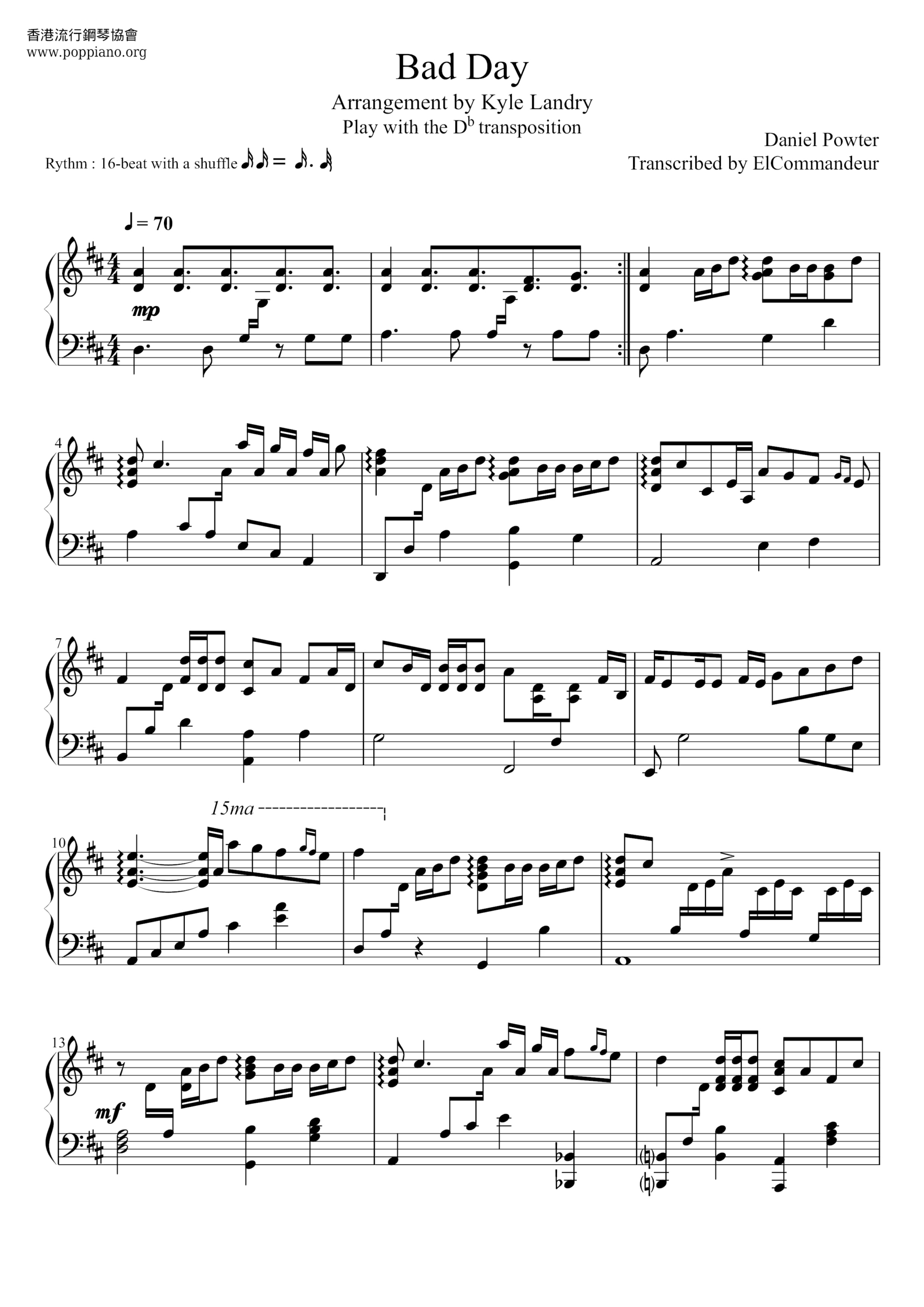 ☆ Daniel Powter-Bad Day Sheet Music Pdf, - Free Score Download ☆ throughout Bad Day Piano Sheet Music Free Printable