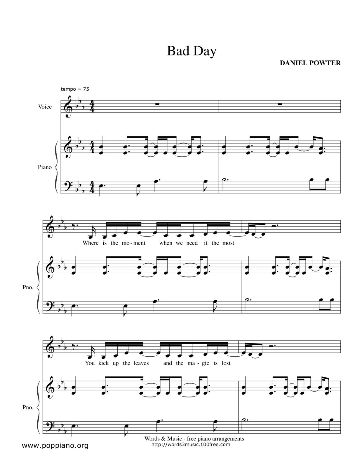 ☆ Daniel Powter-Bad Day Sheet Music Pdf, - Free Score Download ☆ with Bad Day Piano Sheet Music Free Printable