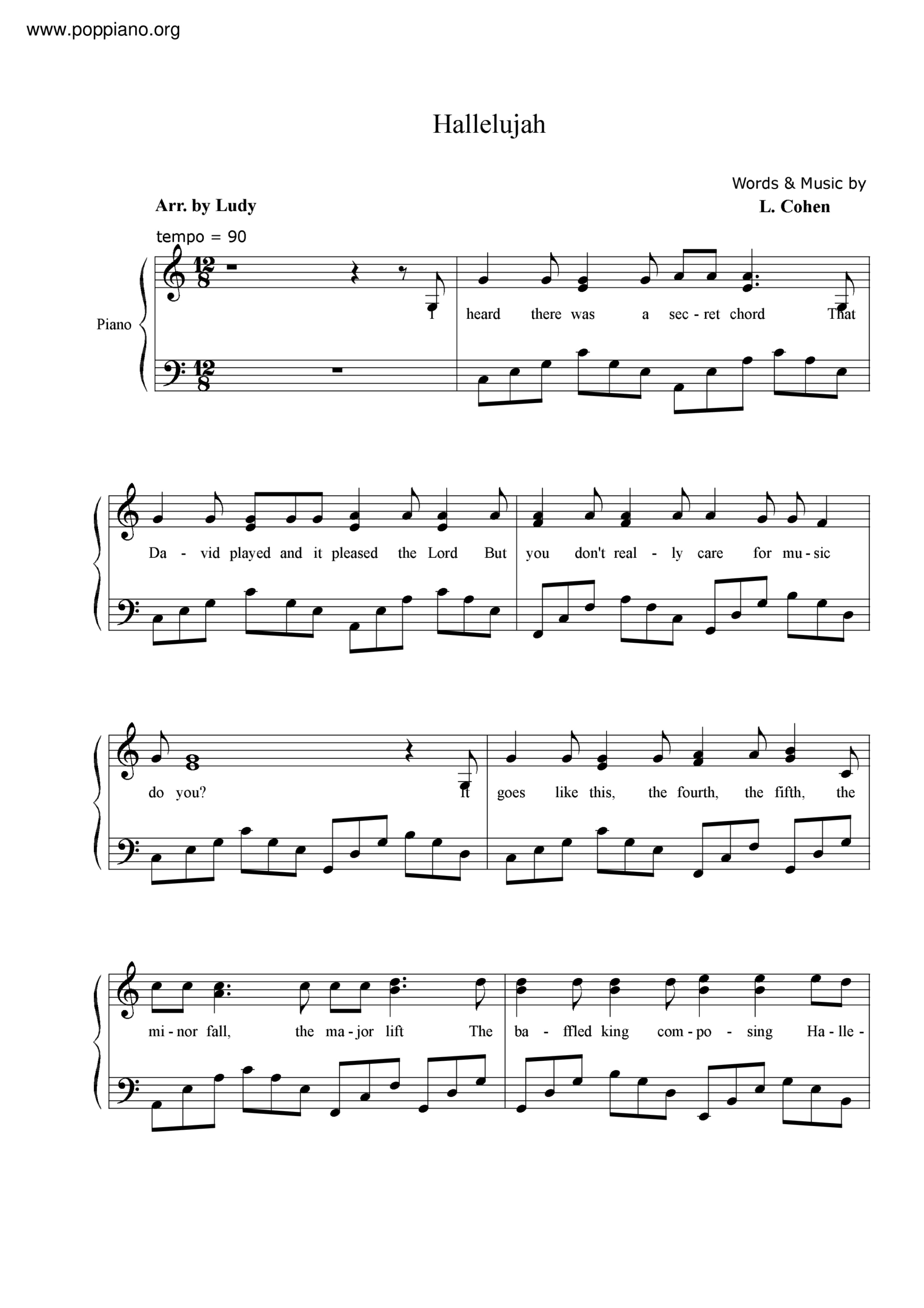 ☆ Hallelujah | Sheet Music | Piano Score Free Pdf Download | Hk within Free Printable Piano Sheet Music For Hallelujah By Leonard Cohen