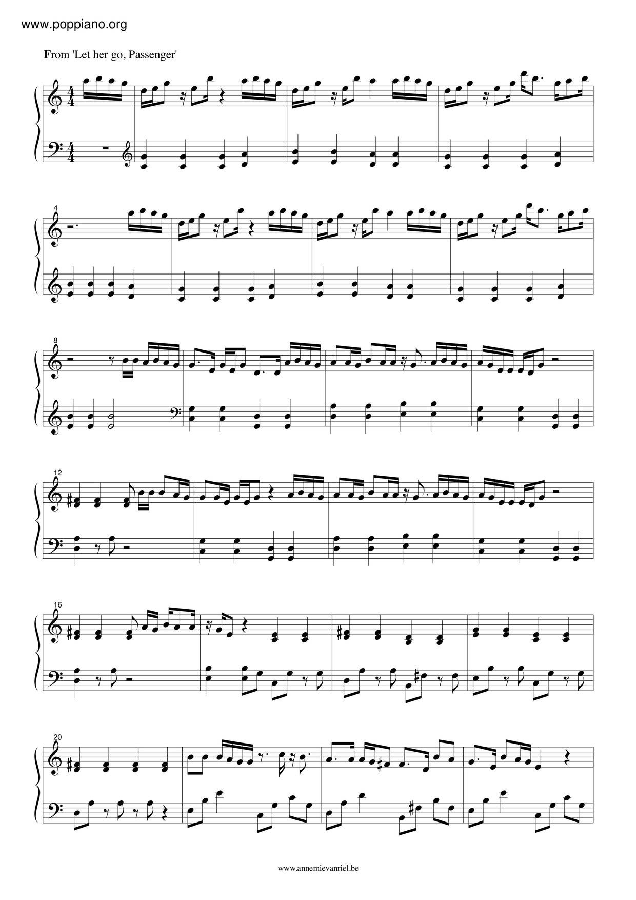 ☆ Passenger-Let Her Go Sheet Music Pdf, - Free Score Download ☆ throughout Let Her Go Piano Sheet Music Free Printable