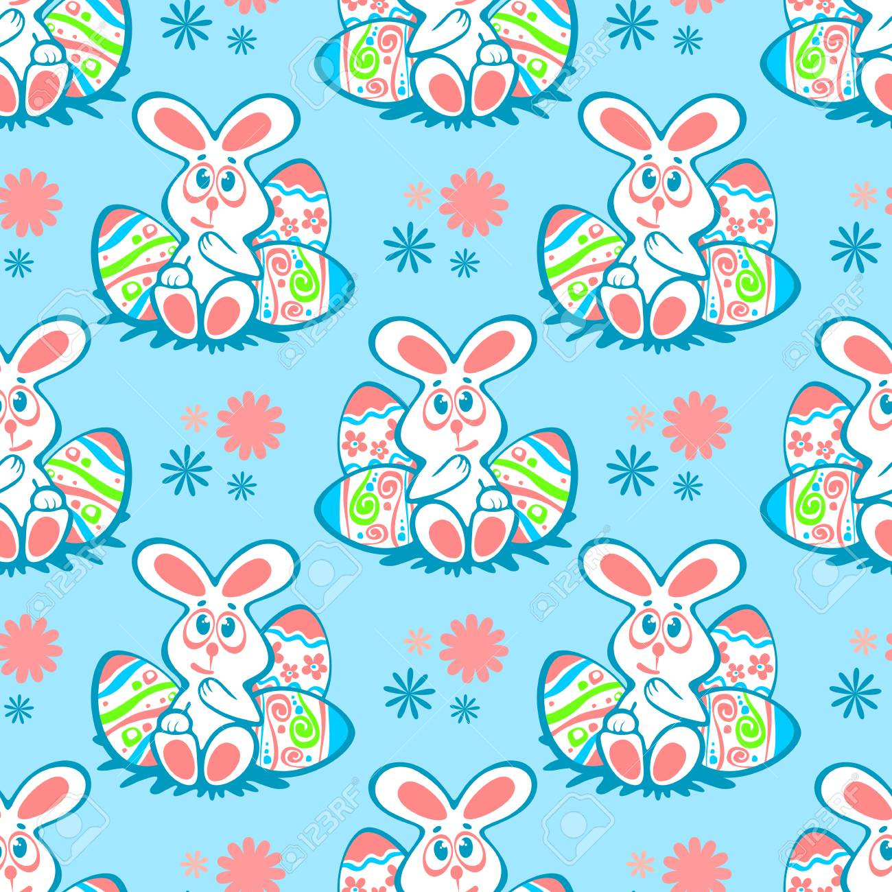 Easter Bunny And Eggs On Blue Background. Seamless Pattern For with Free Printable Easter Wrapping Paper