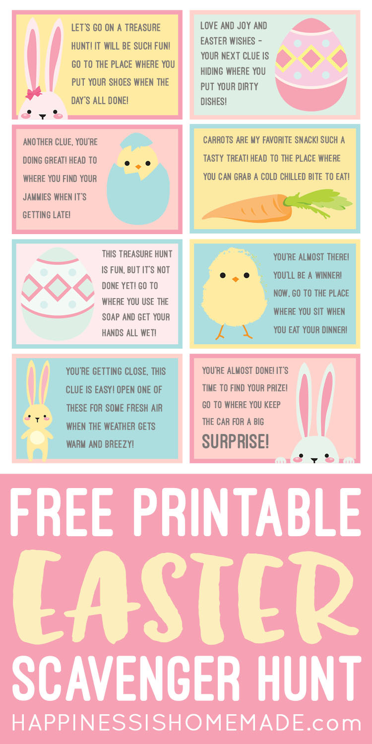 Easter Scavenger Hunt - Free Printable! - Happiness Is Homemade inside Easter Scavenger Hunt Riddles Free Printable