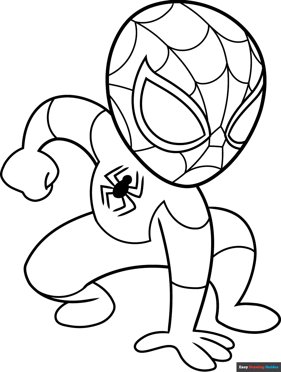 Easy Cartoon Spider-Man Coloring Page | Easy Drawing Guides in Free Printable Spiderman Coloring Pages
