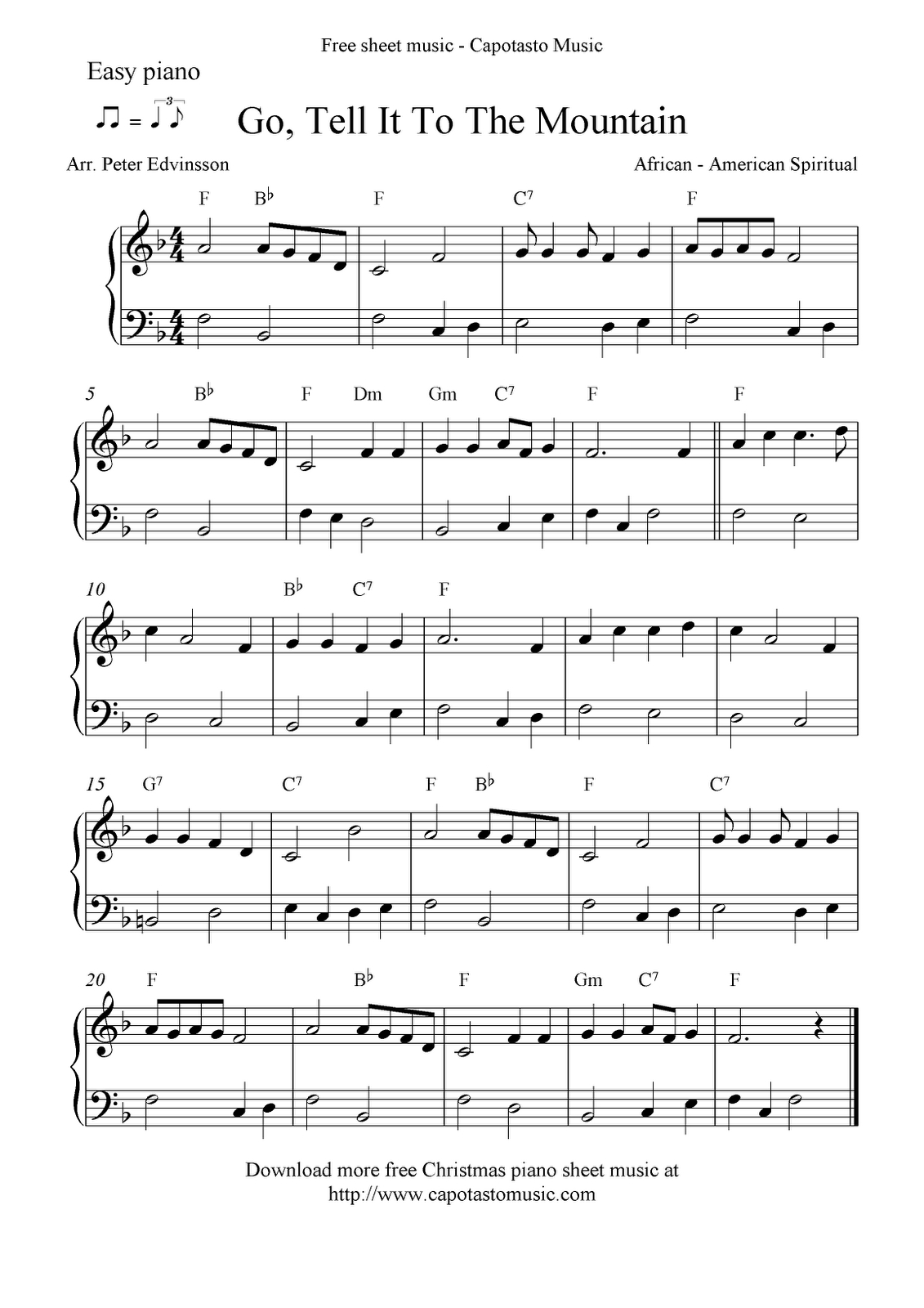 Easy Free Christmas Piano Sheet Music Notes, Go, Tell It To The in Christmas Music For Piano Free Printable