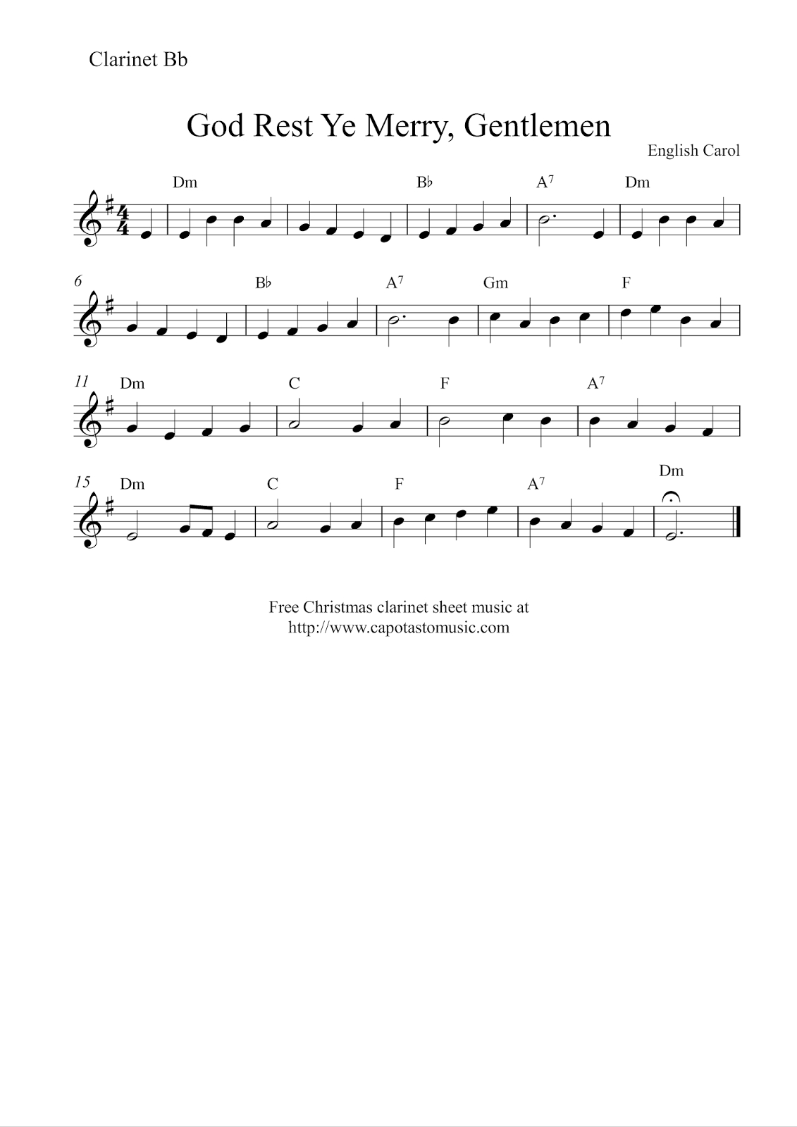 Easy Sheet Music For Beginners: Free Christmas Clarinet Sheet intended for Free Printable Christmas Sheet Music For Clarinet