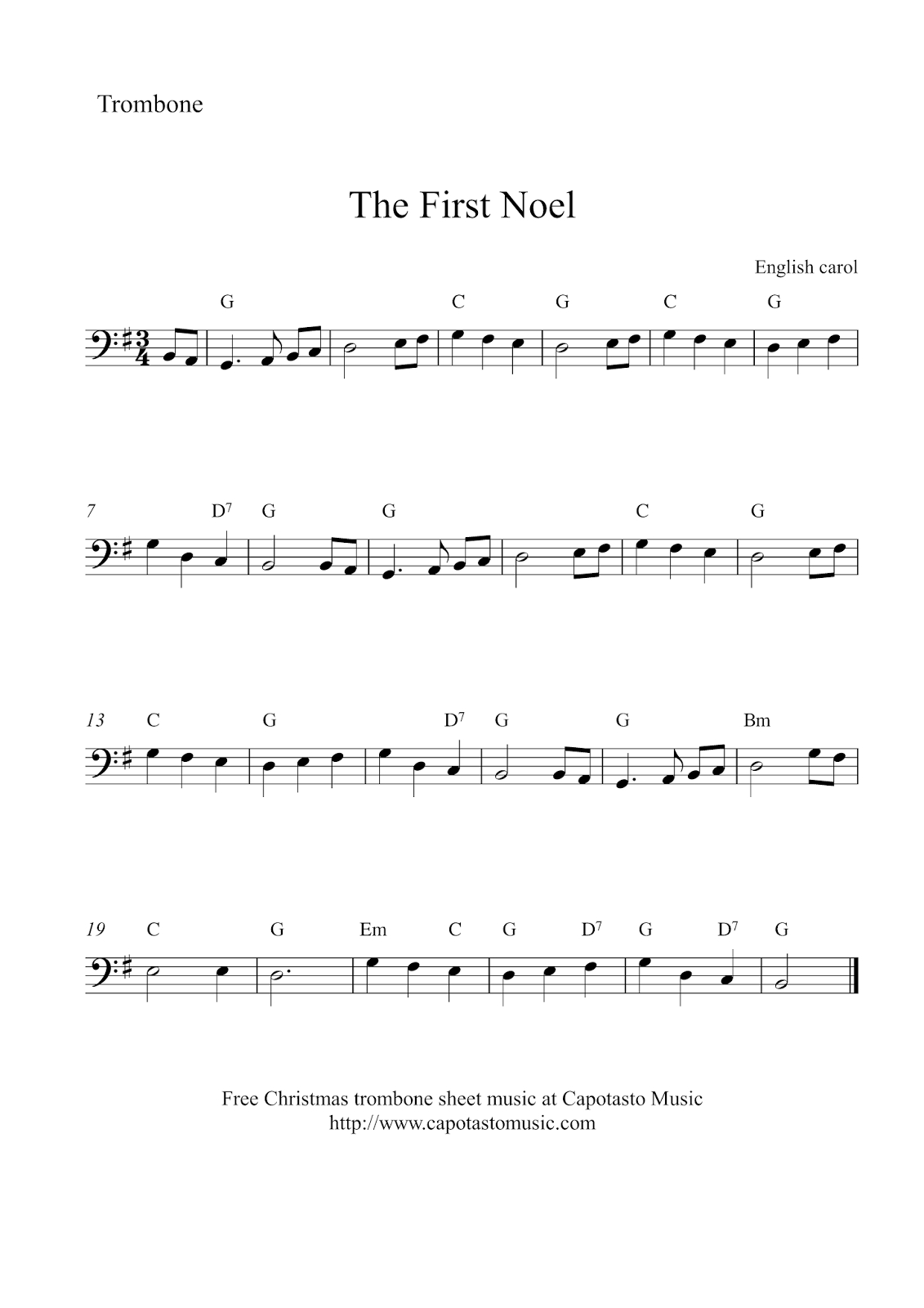 Easy Sheet Music For Beginners: Free Christmas Trombone Sheet pertaining to Trombone Christmas Sheet Music Free Printable