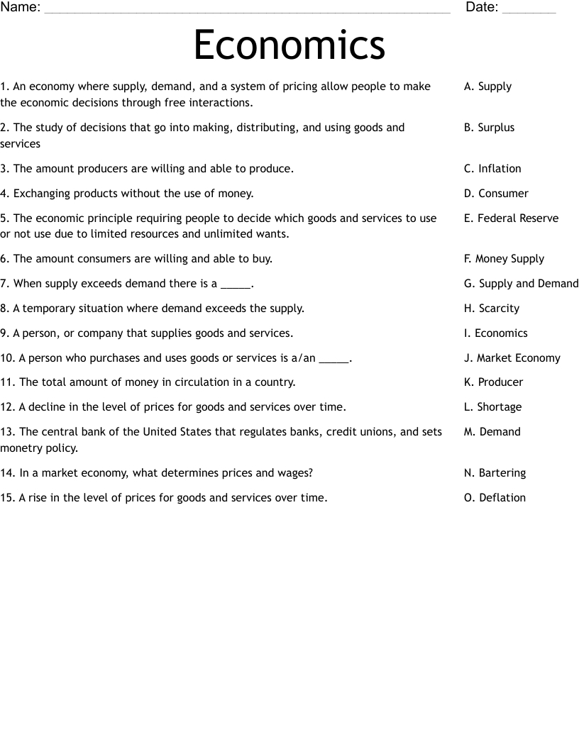 Economics Worksheet - Wordmint for Free Printable Economics Worksheets