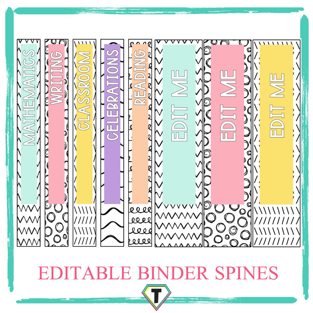 Editable Binder Spine Labels- Pretty Pastels - The Teacher Hero with Printable Binder Spine Inserts Free