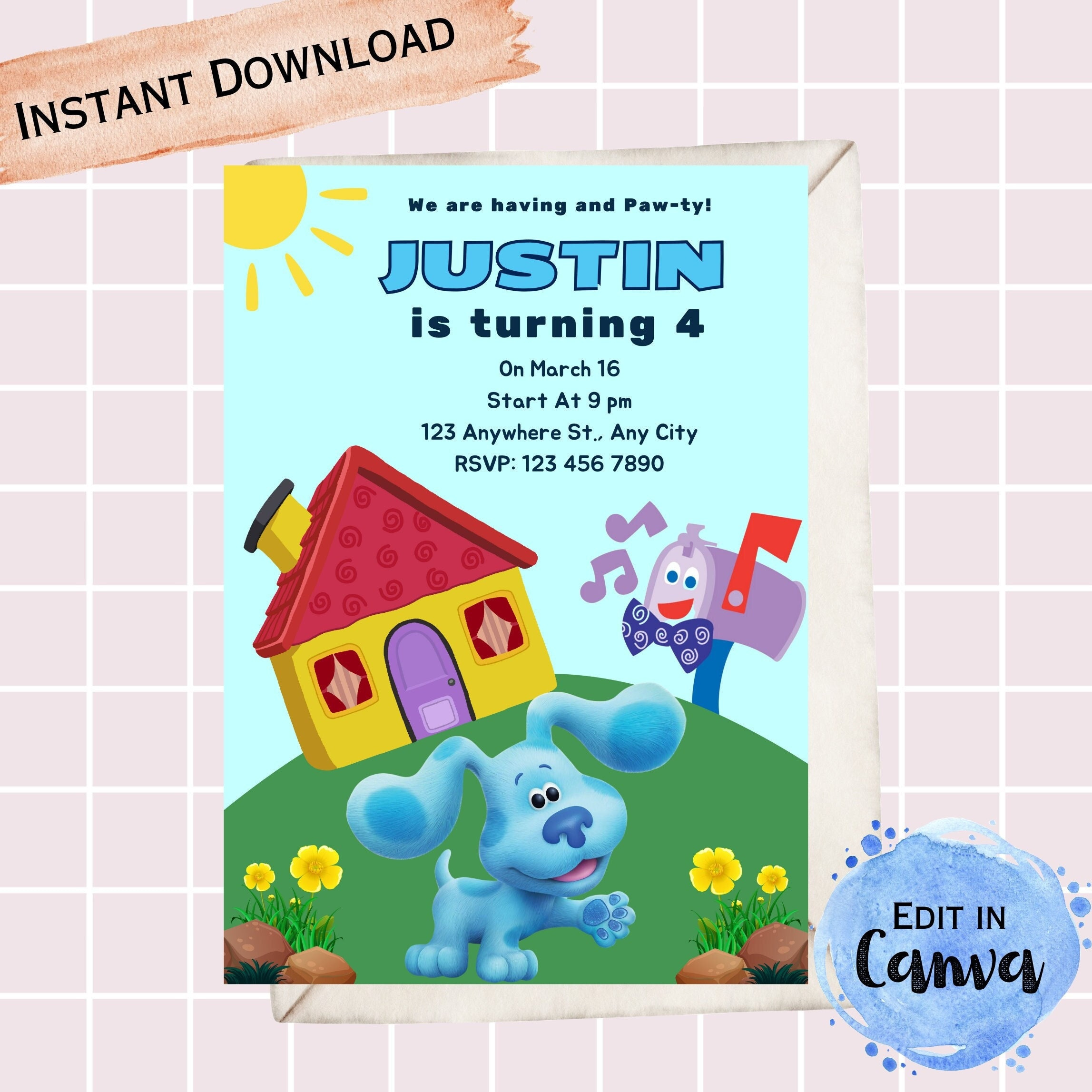 Editable Blues Clues Birthday Invitation: Canva Template (Digital inside Blue'S Clues Invitations Free Printable
