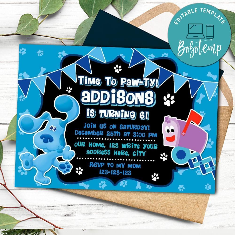 Editable Blues Clues Party Invitation And Free Thank You Card Diy in Blue's Clues Invitations Free Printable