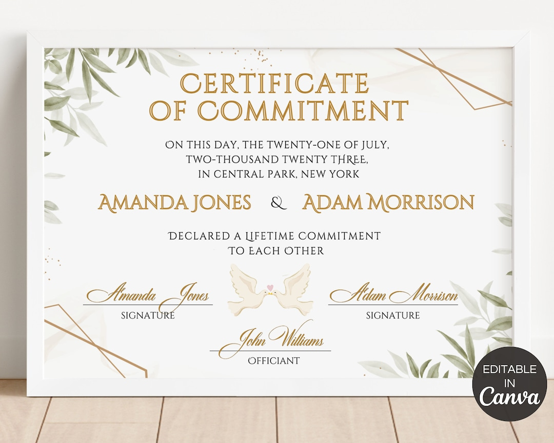 Editable Certificate Of Commitment Template, Custom Commitment inside Commitment Certificate Free Printable