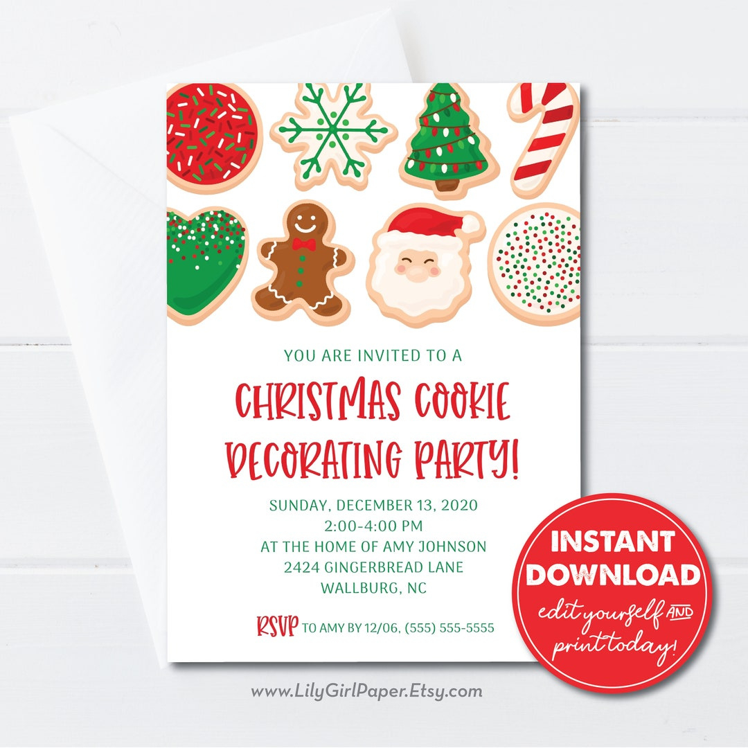 Editable Christmas Cookie Decorating Party Invitation Template, Instant  Download, Cookie Swap, Holiday Cookie Party Invitation, 0232 - Etsy.de in Free Printable Cookie Decorating Invitations