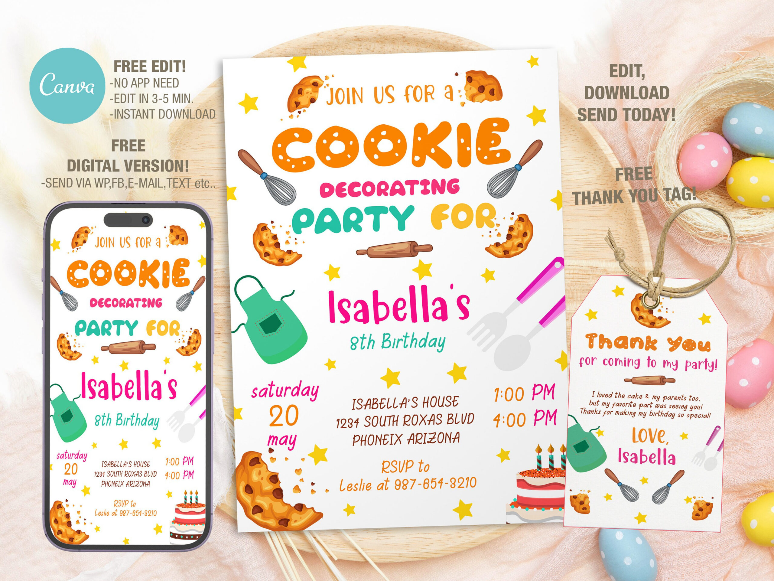 Editable Cookie Decorating Party Birthday Invitation Template regarding Free Printable Cookie Decorating Invitations